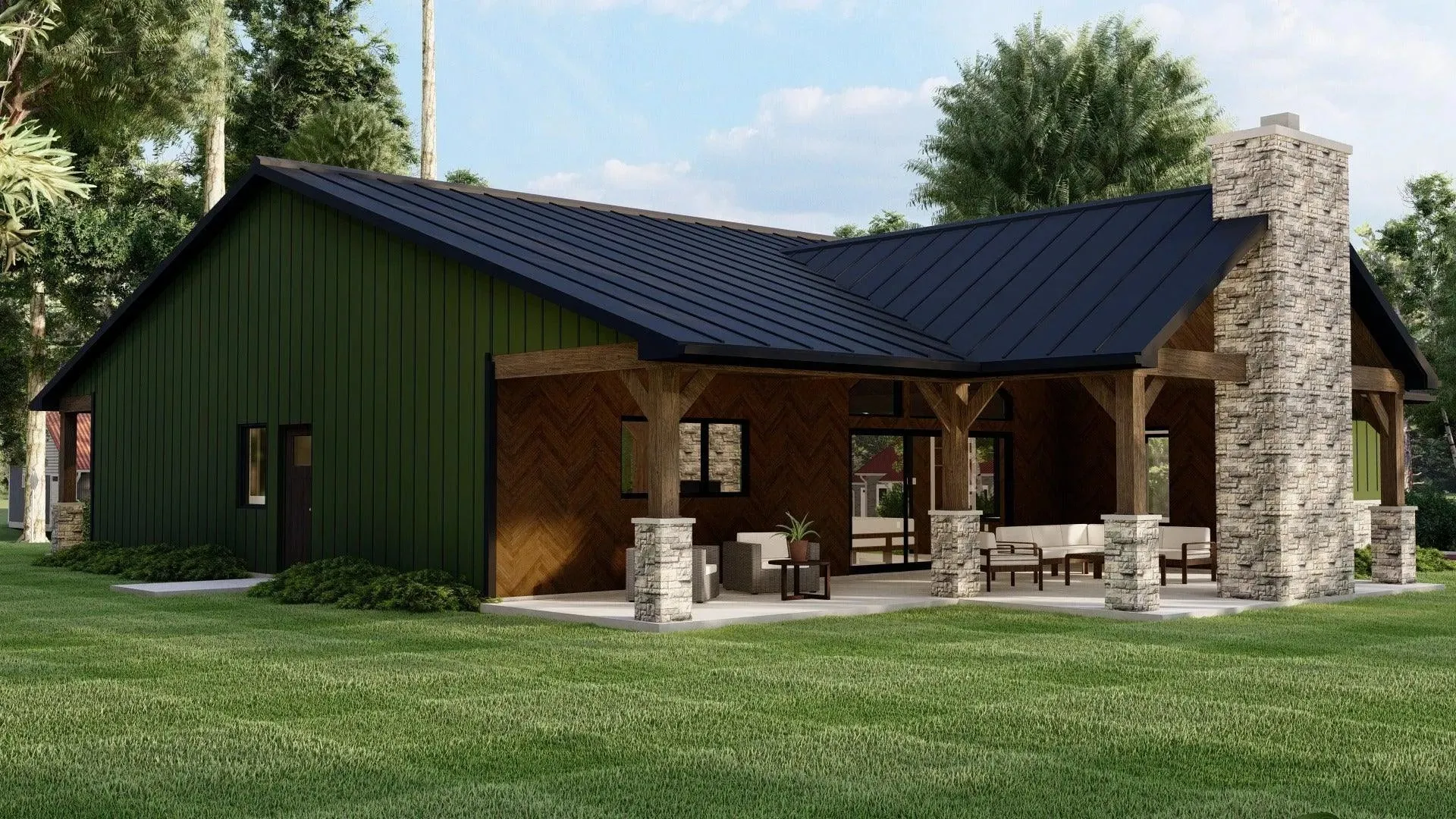 Elegant 3-Bedroom Home Plan with Spacious Porch and Front Garage