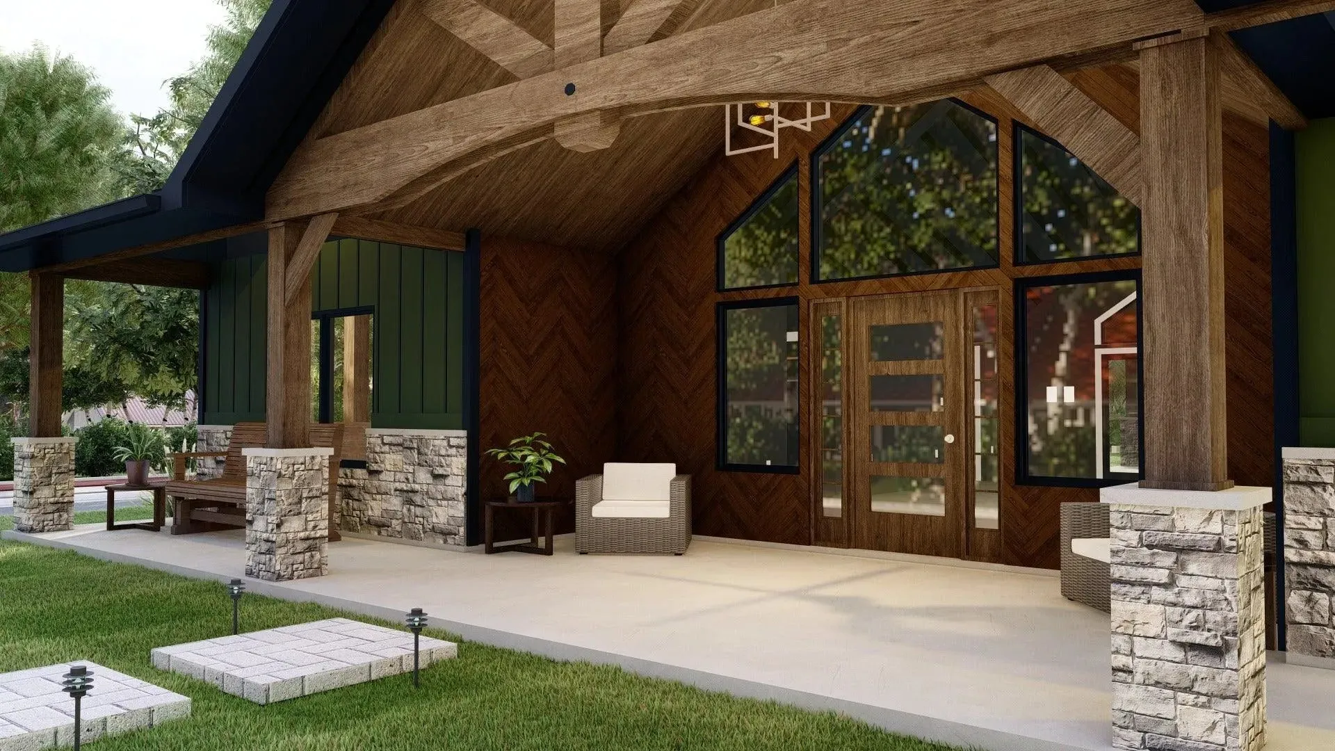 Elegant 3-Bedroom Home Plan with Spacious Porch and Front Garage