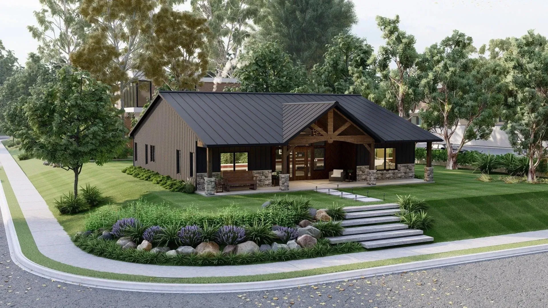 Elegant 3-Bedroom Home Plan with Spacious Porch and Front Garage