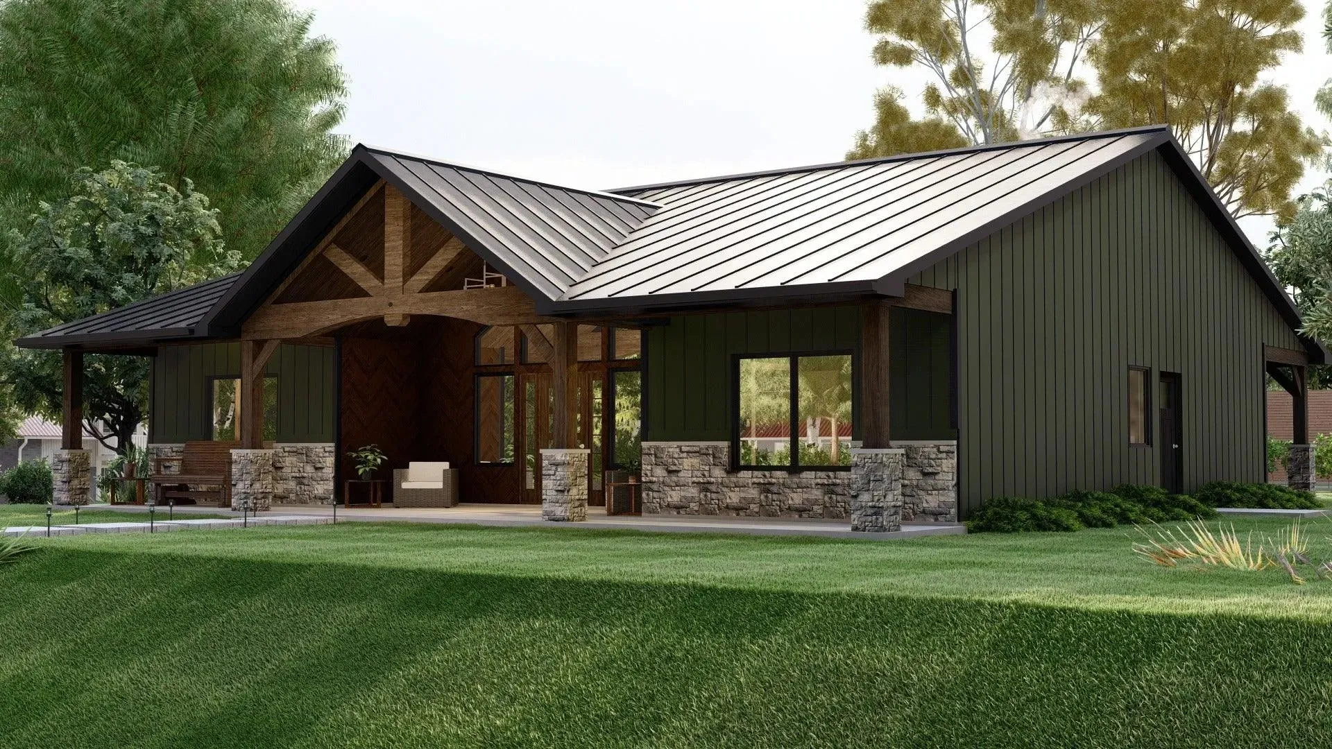 Elegant 3-Bedroom Home Plan with Spacious Porch and Front Garage