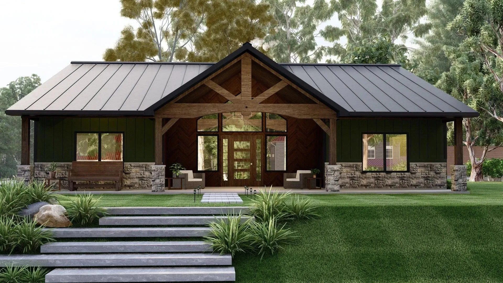 Elegant 3-Bedroom Home Plan with Spacious Porch and Front Garage