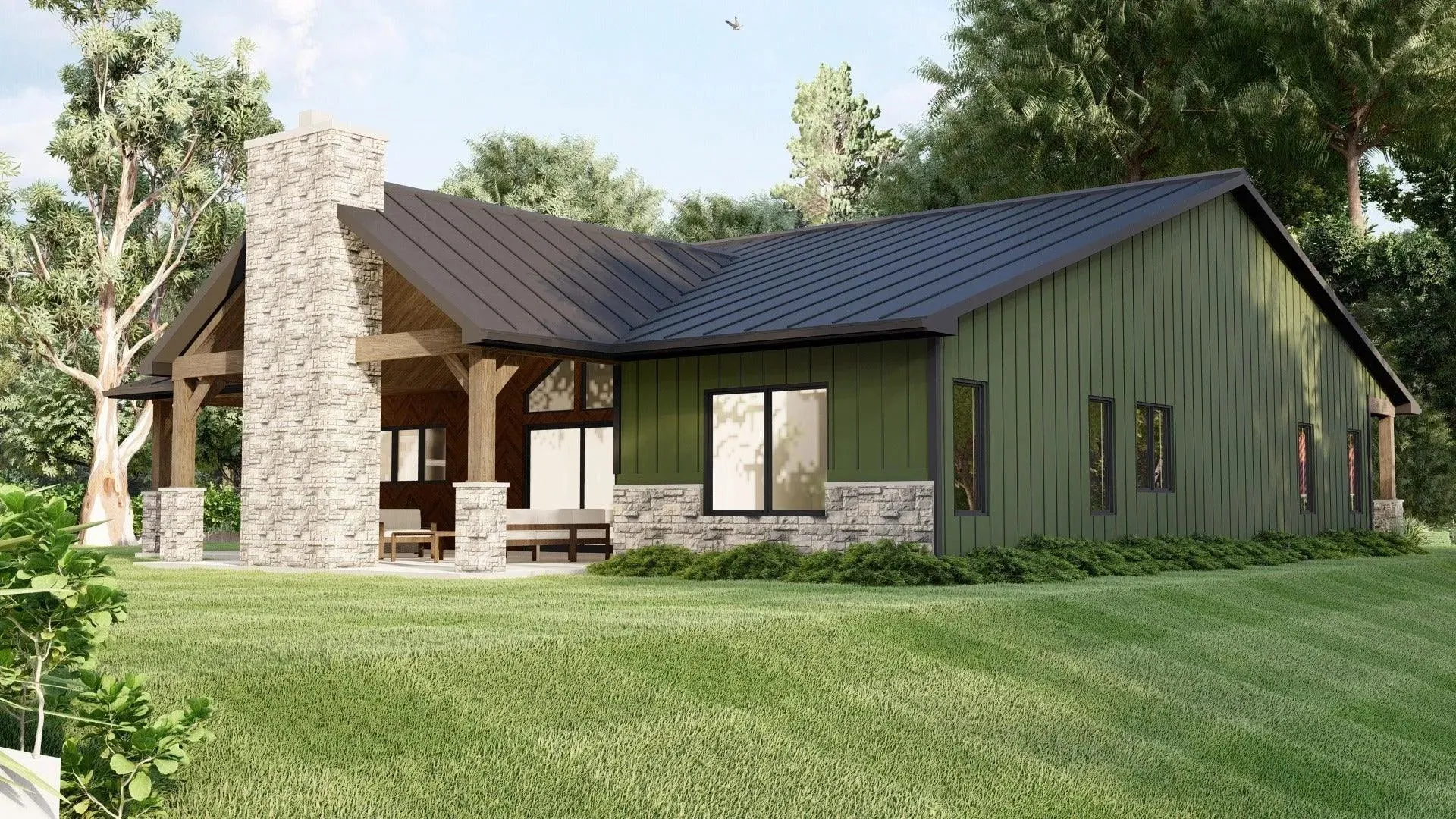 Elegant 3-Bedroom Home Plan with Spacious Porch and Front Garage