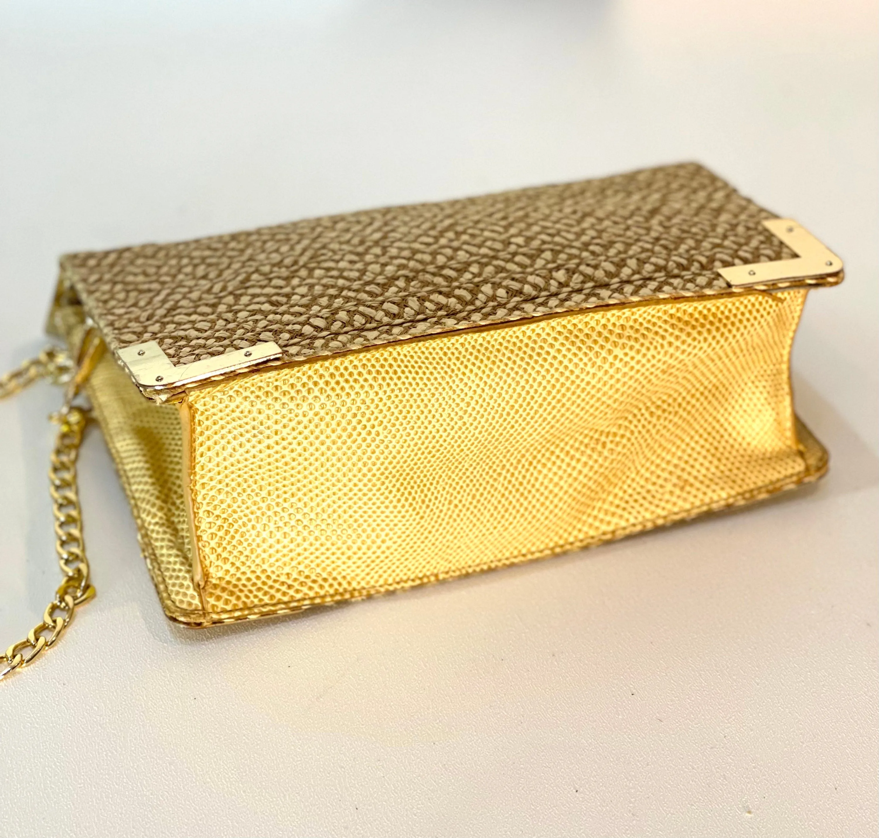 ERIC JAVITS Chain Purse  Designer Crossbody Handbag Woven Clutch Beach Bamboo Straw Evening Bag