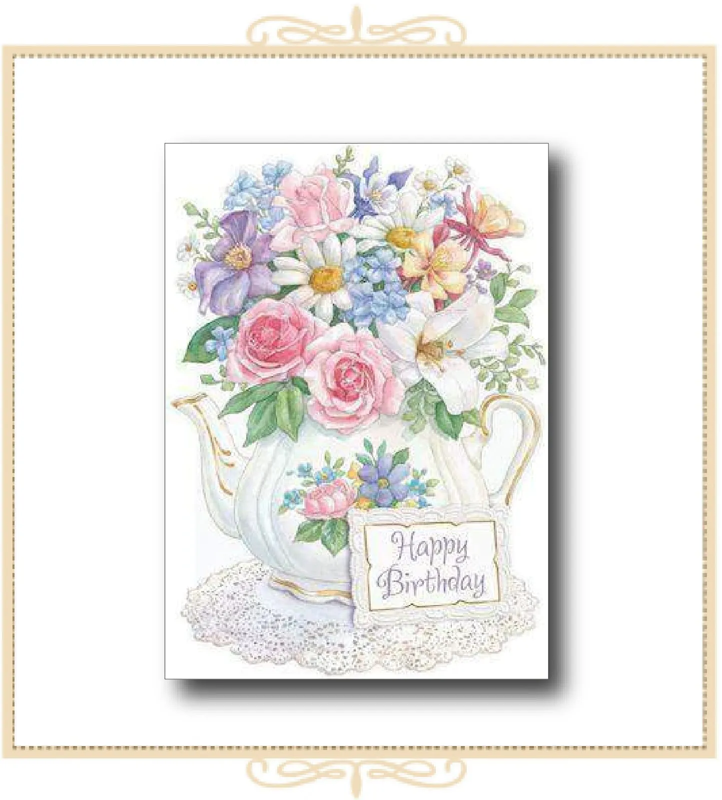 Flower Bouquet Teapot BIRTHDAY CARD