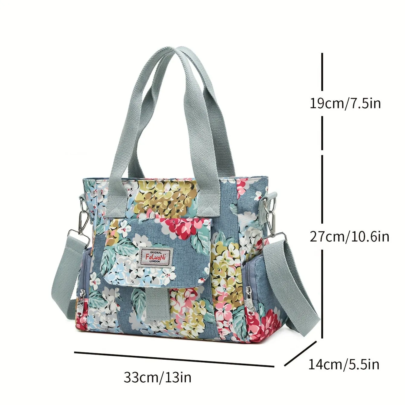 Flower Pattern Tote Bag, Fashion Nylon Crossbody Bag, Large Capacity Mommy Handbag