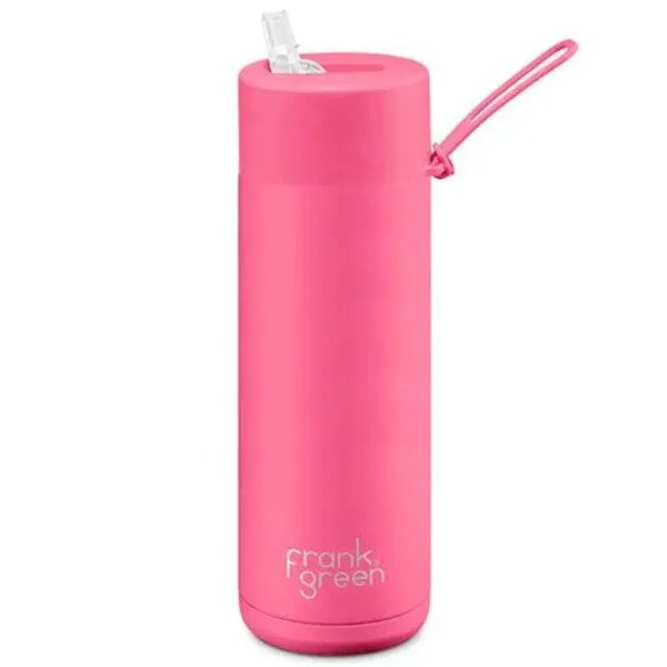 Frank Green 20oz Reusable Bottle with Straw Lid Neon Pink