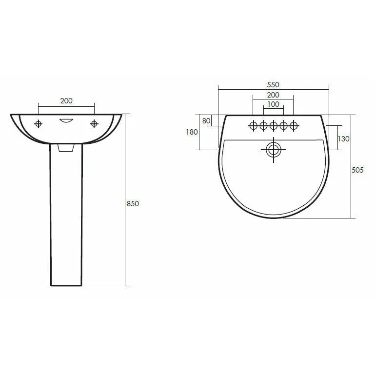 Frontline White Reserva 550mm Full Pedestal Basin - 1 Tap Hole