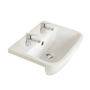 Frontline White Series 600 420mm Semi-Recessed Basin - 2 Tap Holes