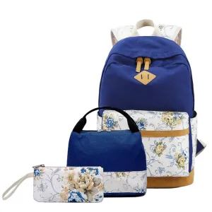 Girls Backpack For School Teens Floral Backpack Sets Canvas College Bookbag with Lunch Bag Pencil Case