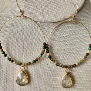 Gold Multi Colored Earrings with Crystal