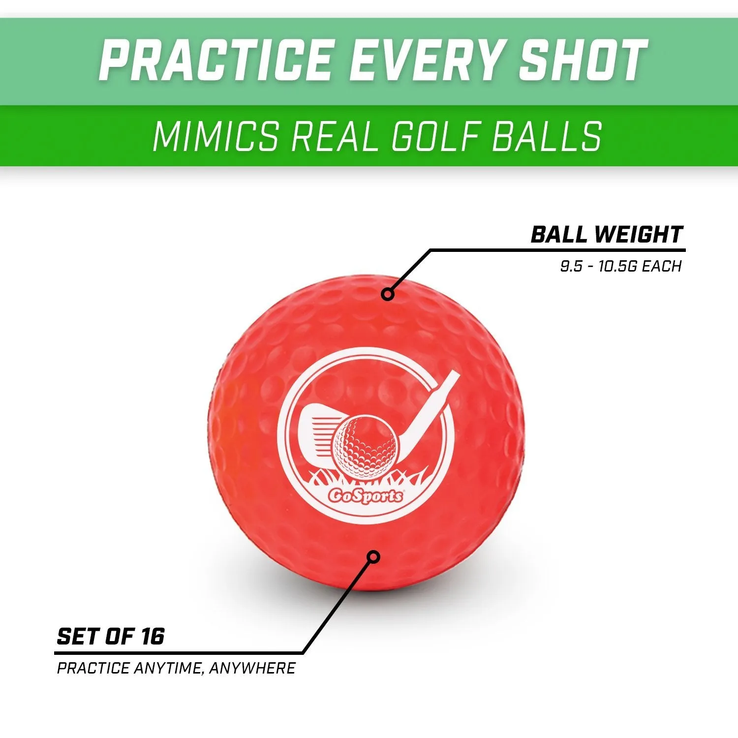 GoSports Foam Golf Practice Balls - 16-Pack
