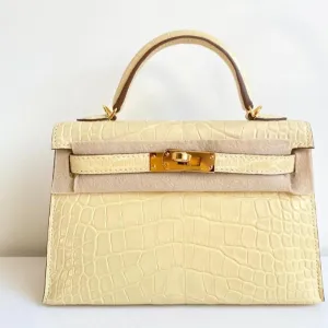 Hermès Kelly 20 Vanille Sellier Alligator Mississippi Matte Gold Hardware GHW