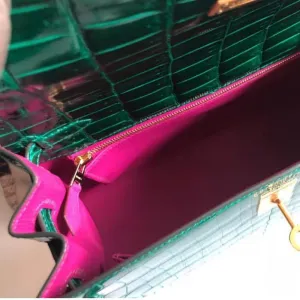 Hermès Kelly HSS 25 Vert Emeraude/Rose Shocking Crocodile Niloticus Lisse Gold Hardware GHW