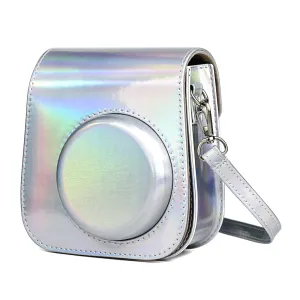 Holographic Case for Fujifilm Instax Mini 11 Case PU Leather Instant Camera Cover with Adjustable Strap Silver
