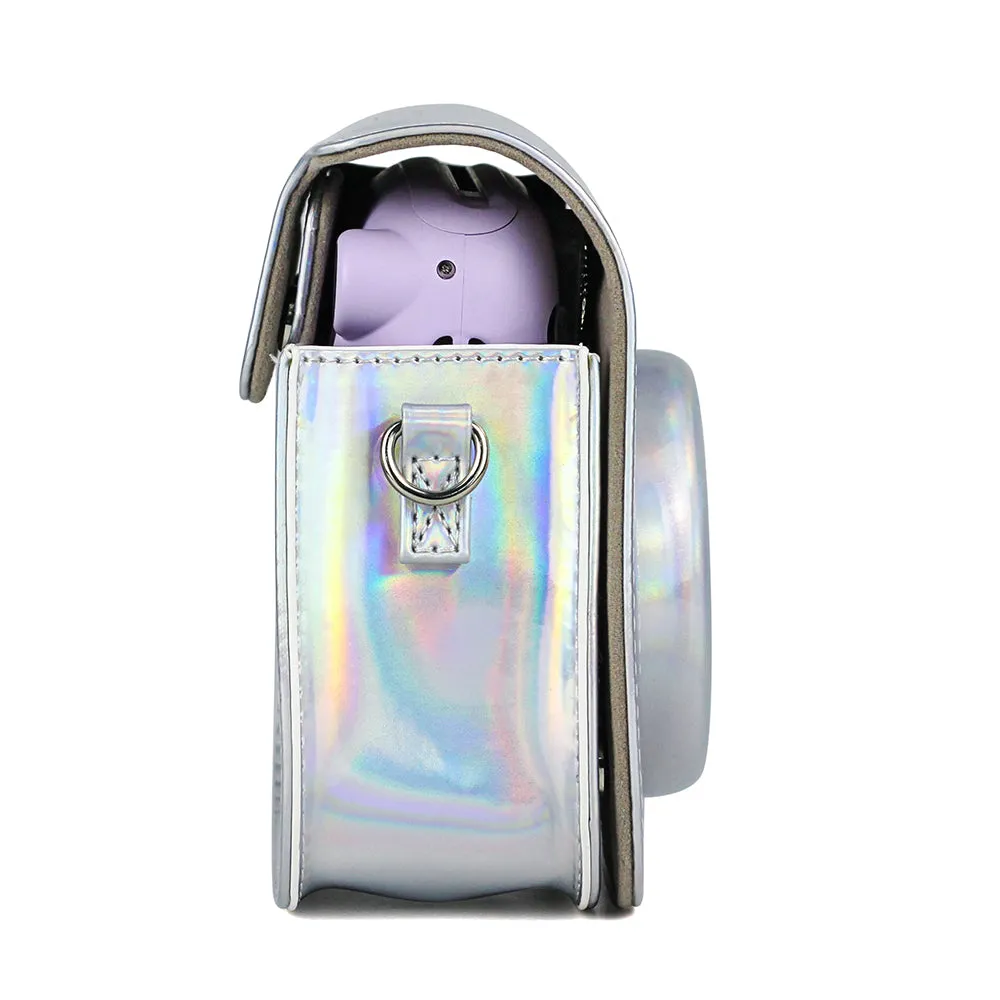 Holographic Case for Fujifilm Instax Mini 11 Case PU Leather Instant Camera Cover with Adjustable Strap Silver
