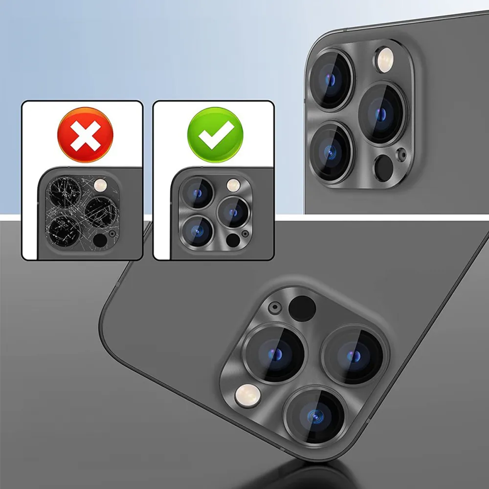 iPhone 16 Pro / iPhone 16 Pro Max Alu Ultra Clear Camera Lens Protector Full Protection with Armored Glass - Grey