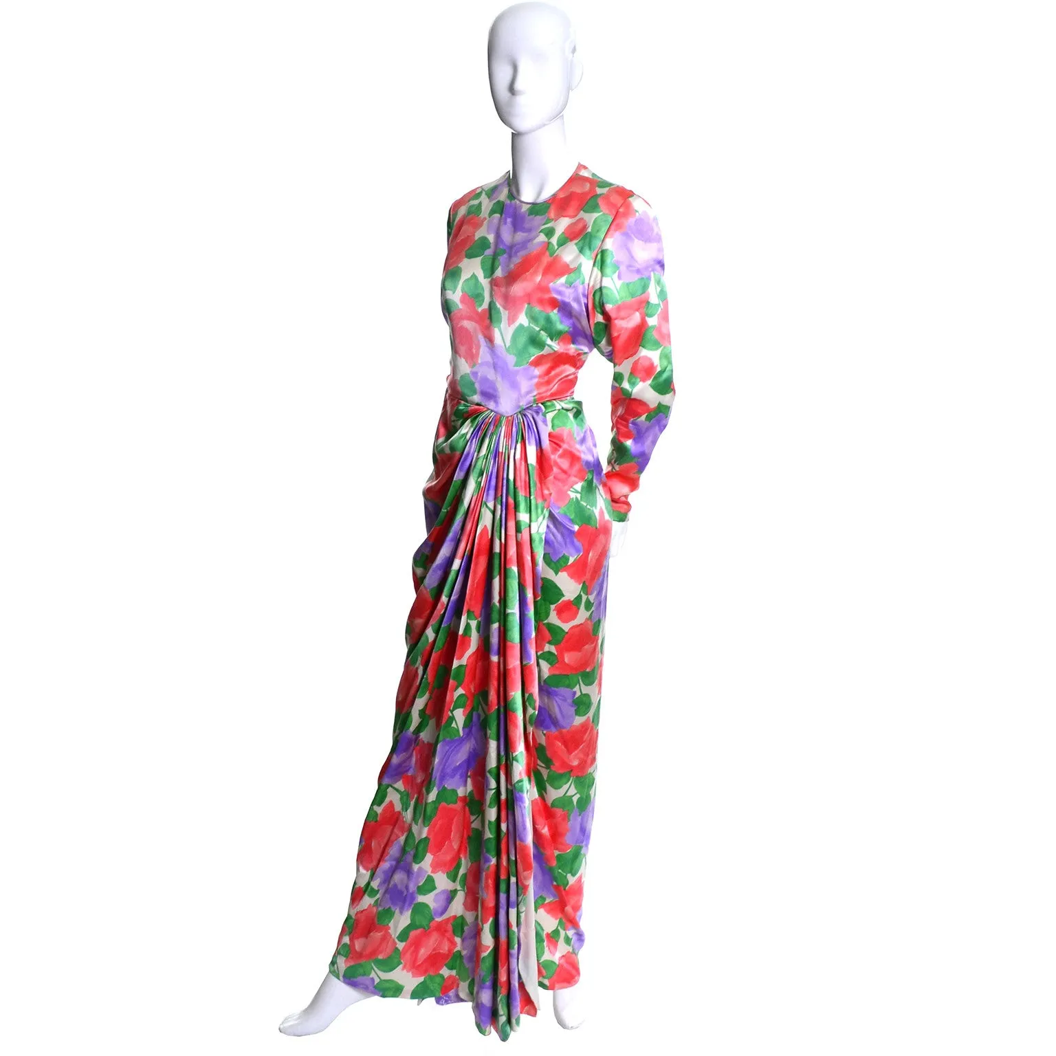 James Galanos Vintage Dress Floral Silk Evening Gown Draping