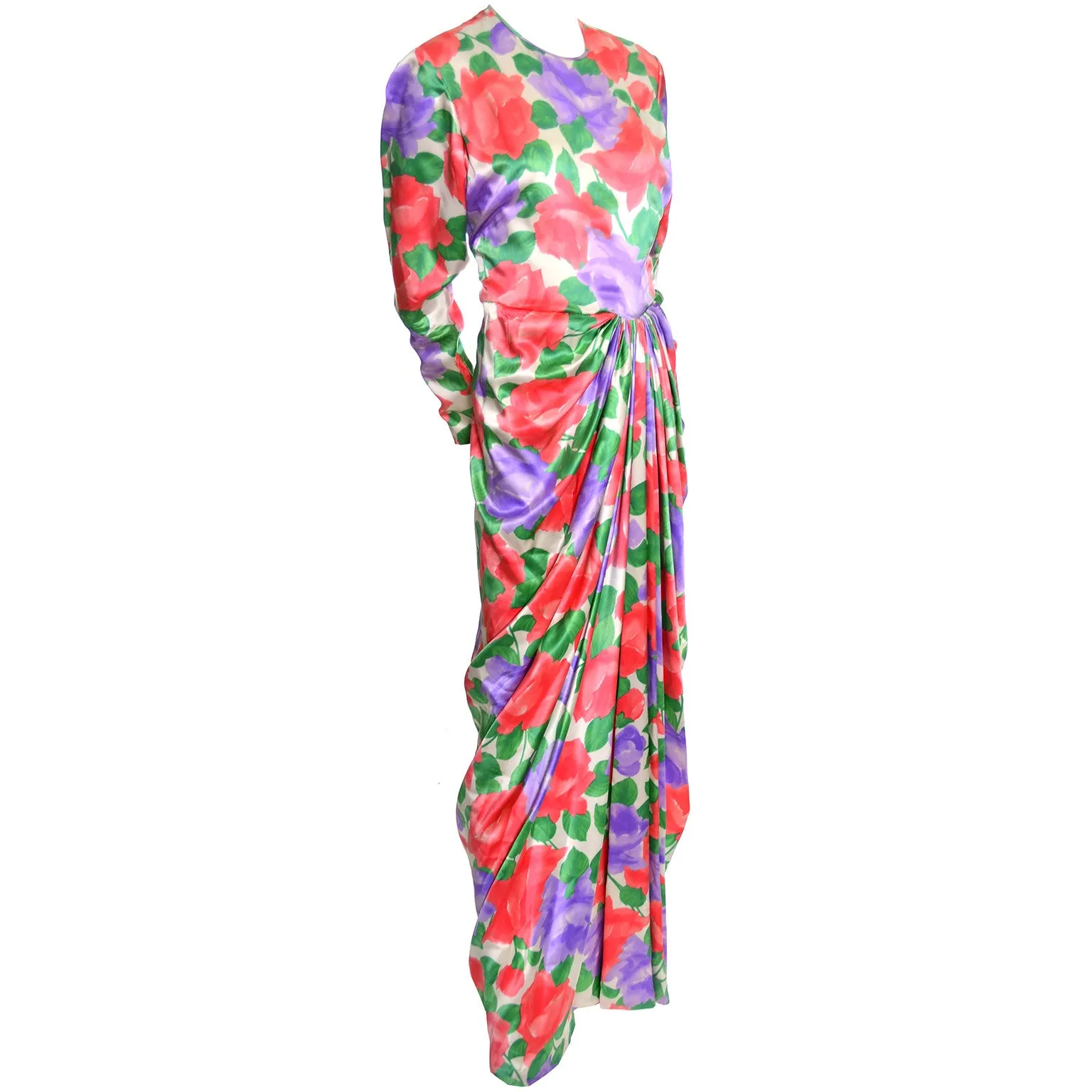 James Galanos Vintage Dress Floral Silk Evening Gown Draping