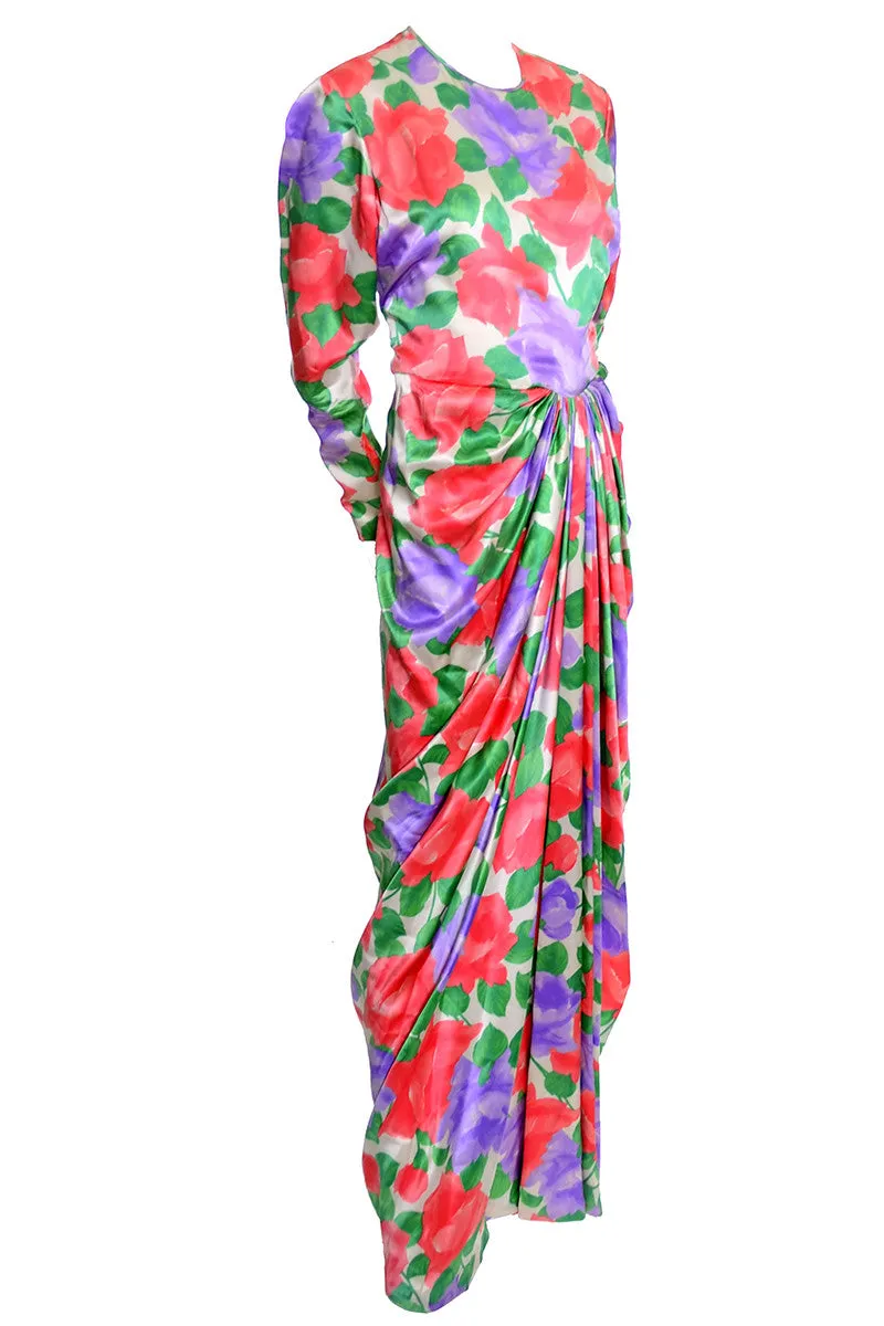 James Galanos Vintage Dress Floral Silk Evening Gown Draping