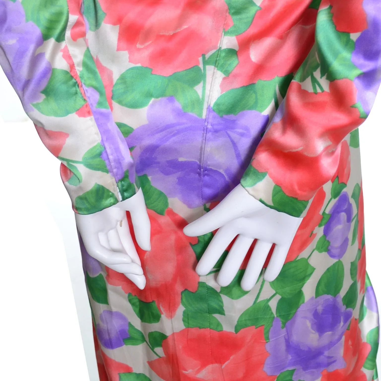 James Galanos Vintage Dress Floral Silk Evening Gown Draping