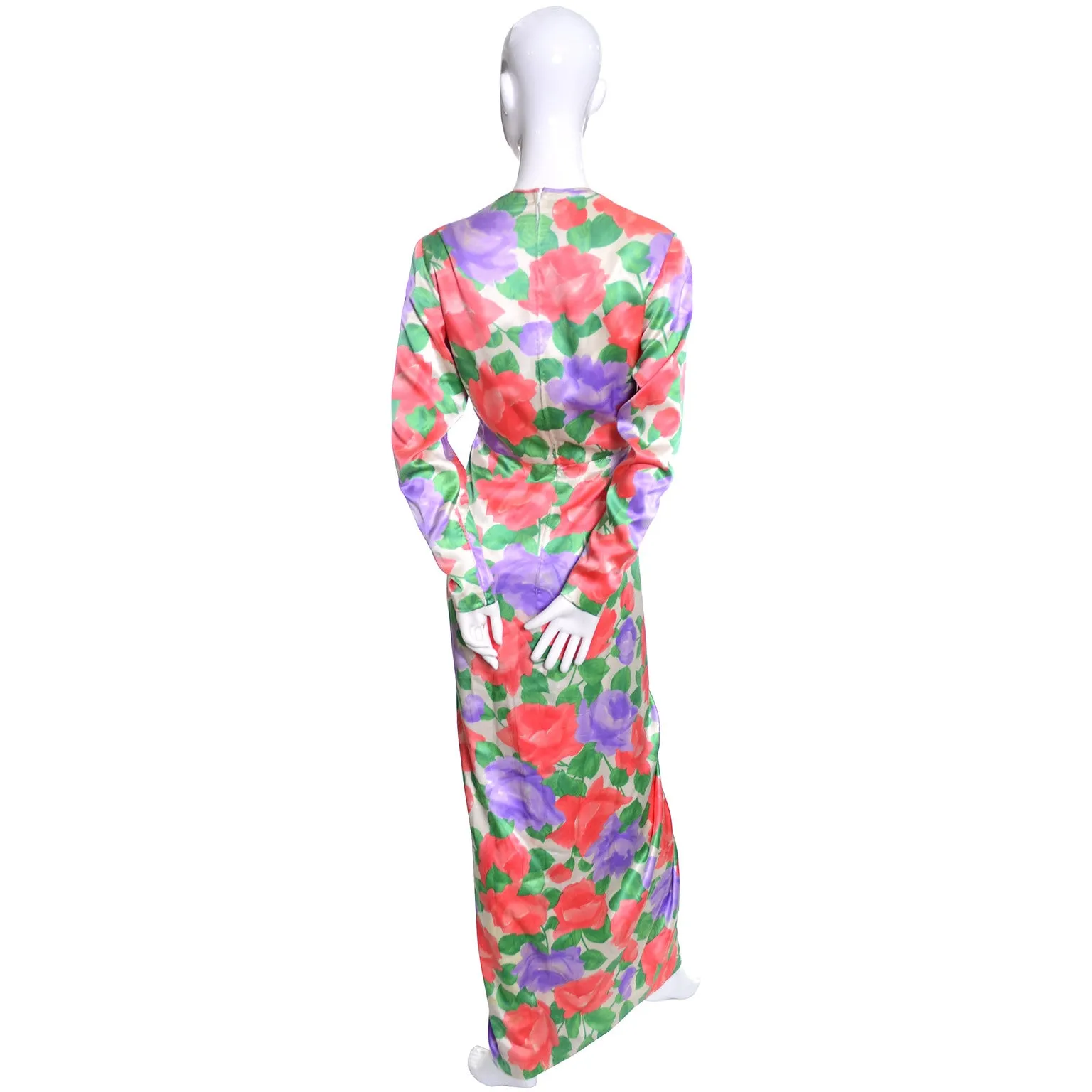 James Galanos Vintage Dress Floral Silk Evening Gown Draping