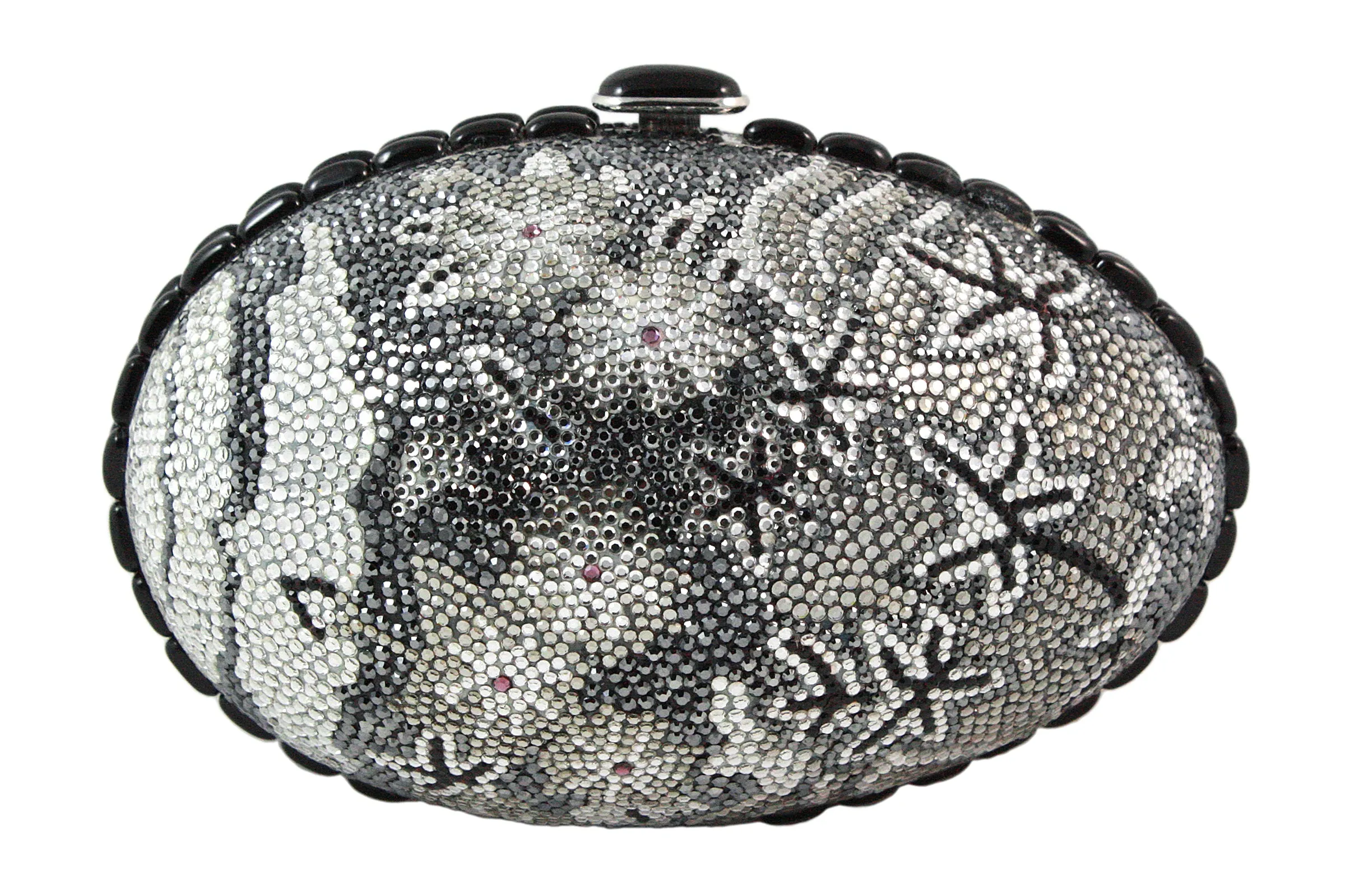 JUDITH LEIBER Black Grey & Silver Rhinestone Egg Clutch