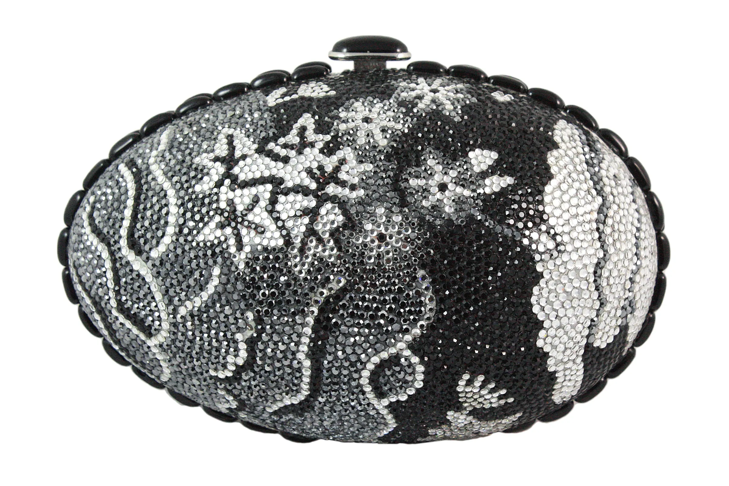 JUDITH LEIBER Black Grey & Silver Rhinestone Egg Clutch