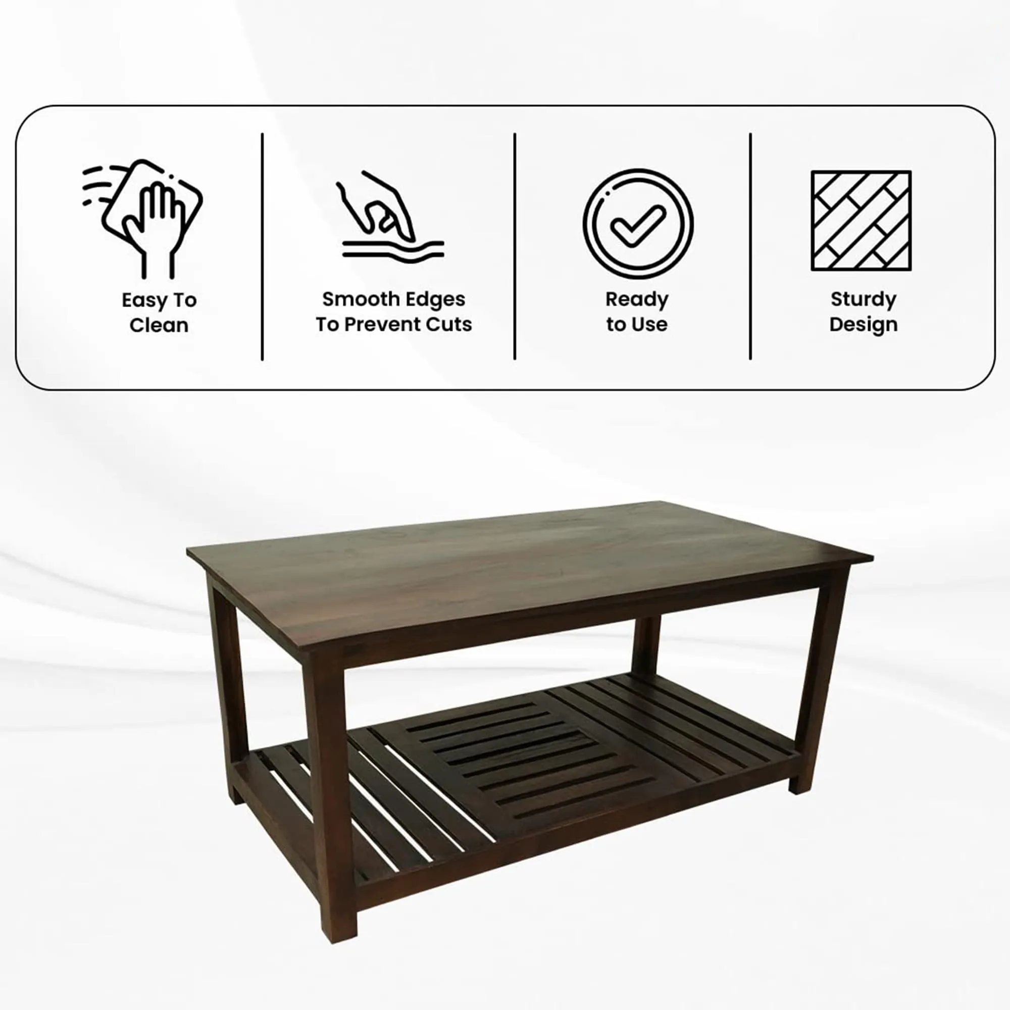 Kuber Industries Matte Finish Sheesham Wooden Center Table for Living Room | Wood Coffee Table for Living Room & Office with Storage | Brown