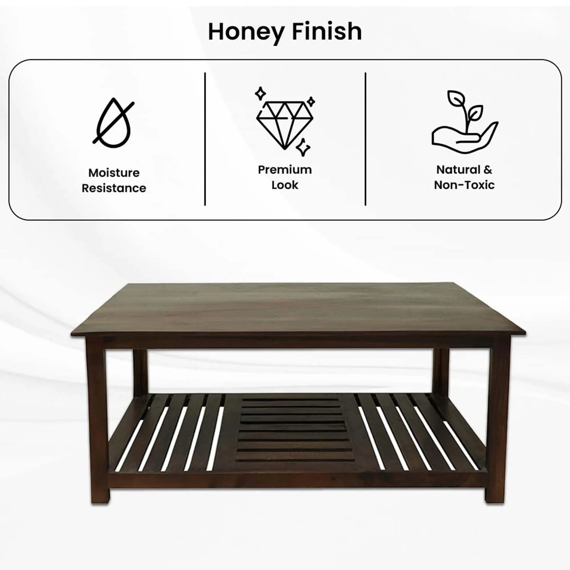 Kuber Industries Matte Finish Sheesham Wooden Center Table for Living Room | Wood Coffee Table for Living Room & Office with Storage | Brown