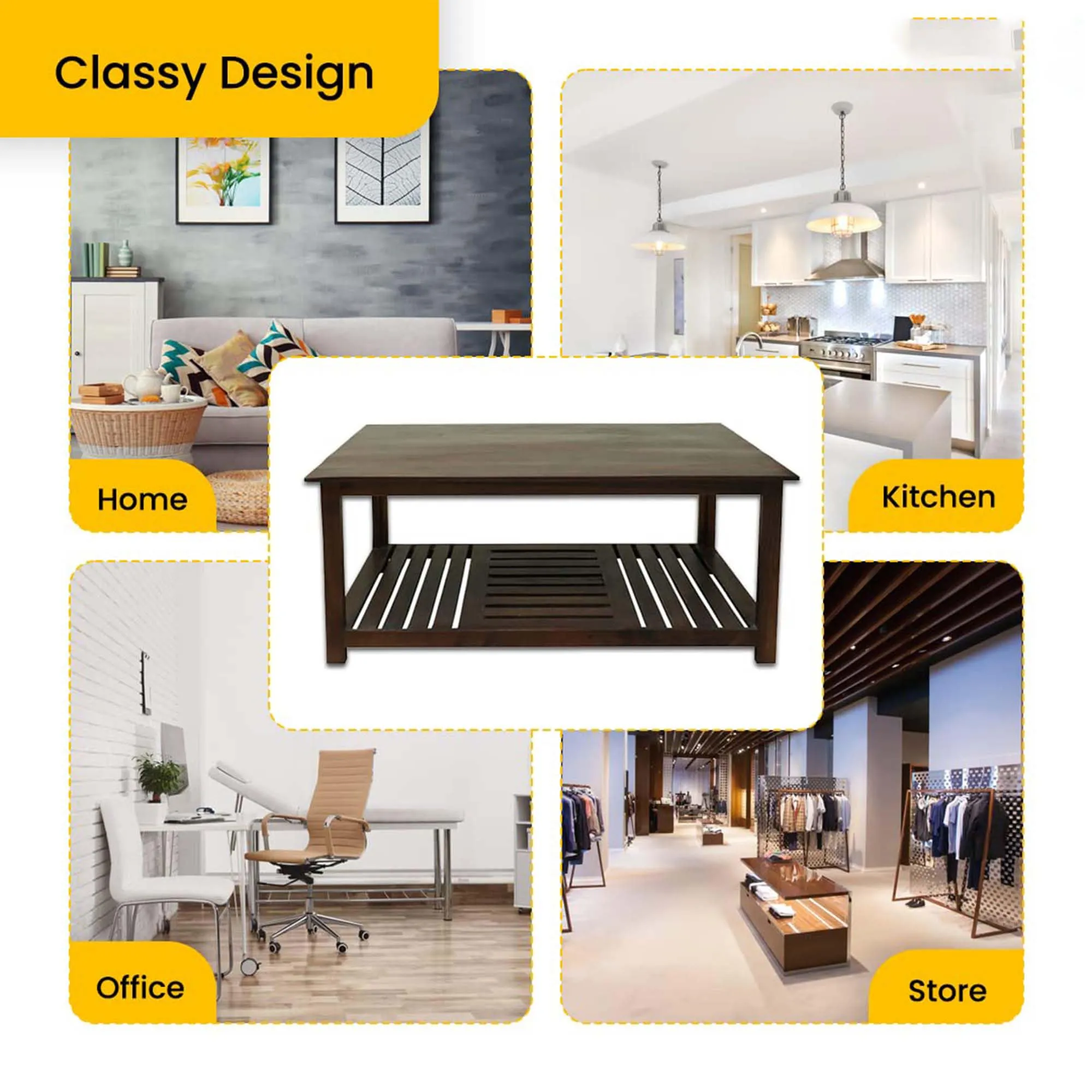 Kuber Industries Matte Finish Sheesham Wooden Center Table for Living Room | Wood Coffee Table for Living Room & Office with Storage | Brown