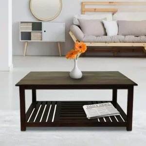 Kuber Industries Matte Finish Sheesham Wooden Center Table for Living Room | Wood Coffee Table for Living Room & Office with Storage | Brown