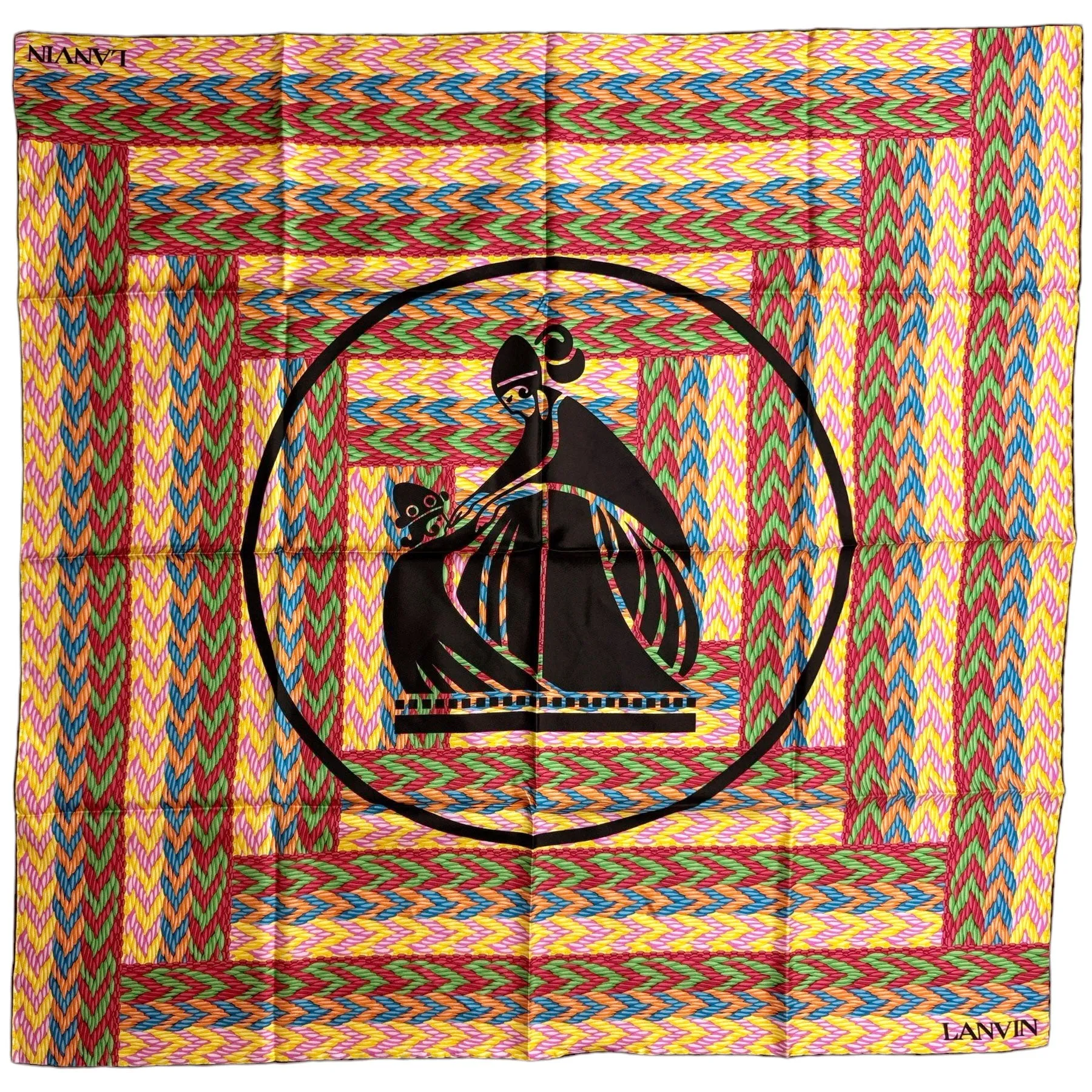 Lanvin Scarf Multi Colored Herringbone Design - Twill Silk Scarf