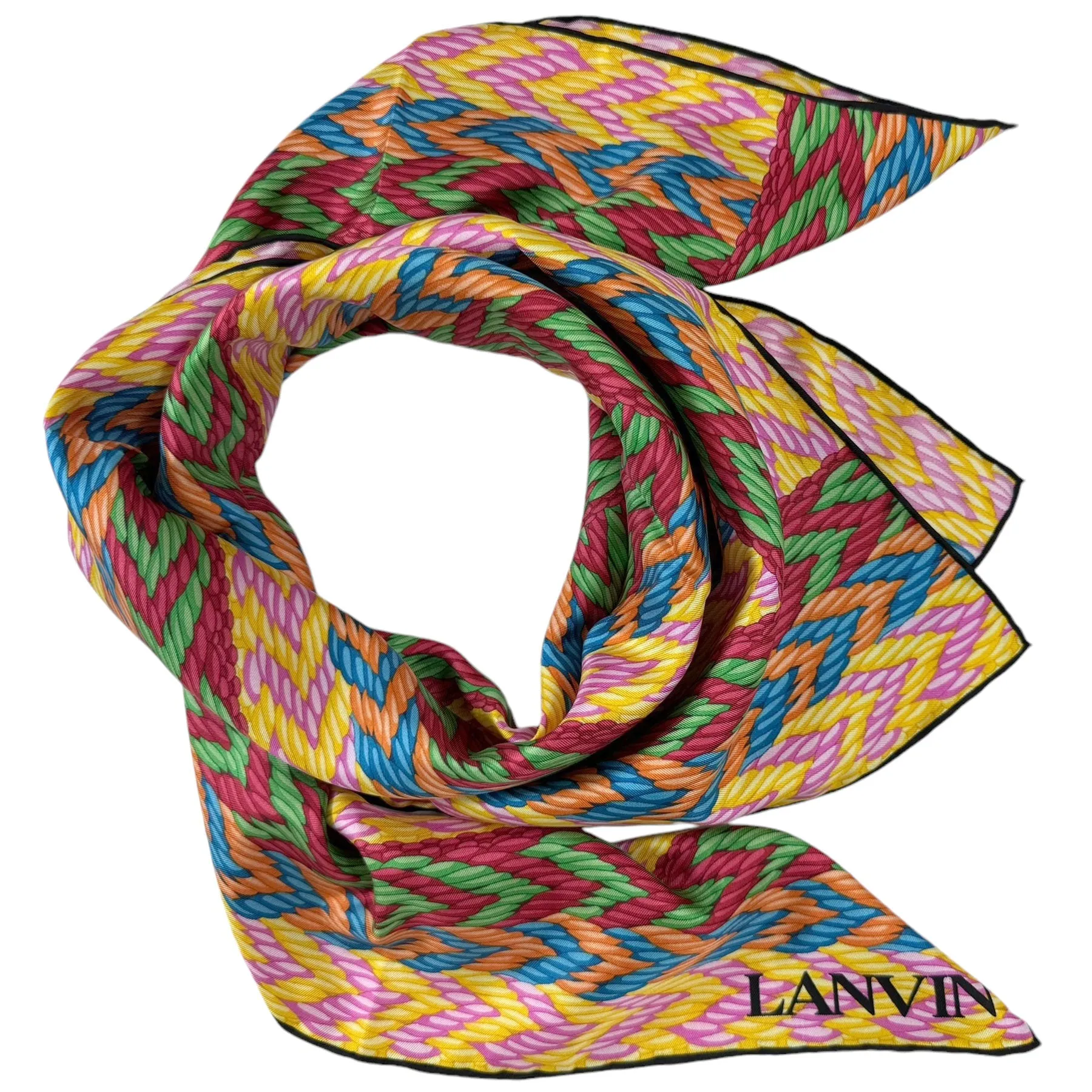 Lanvin Scarf Multi Colored Herringbone Design - Twill Silk Scarf