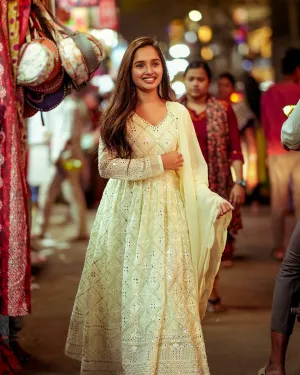 LIKSHA LAKHNAWI EMBROIDERED GEORGETTE ANARKALI FULLY STITCHED SUIT SET OFF WAITE-115