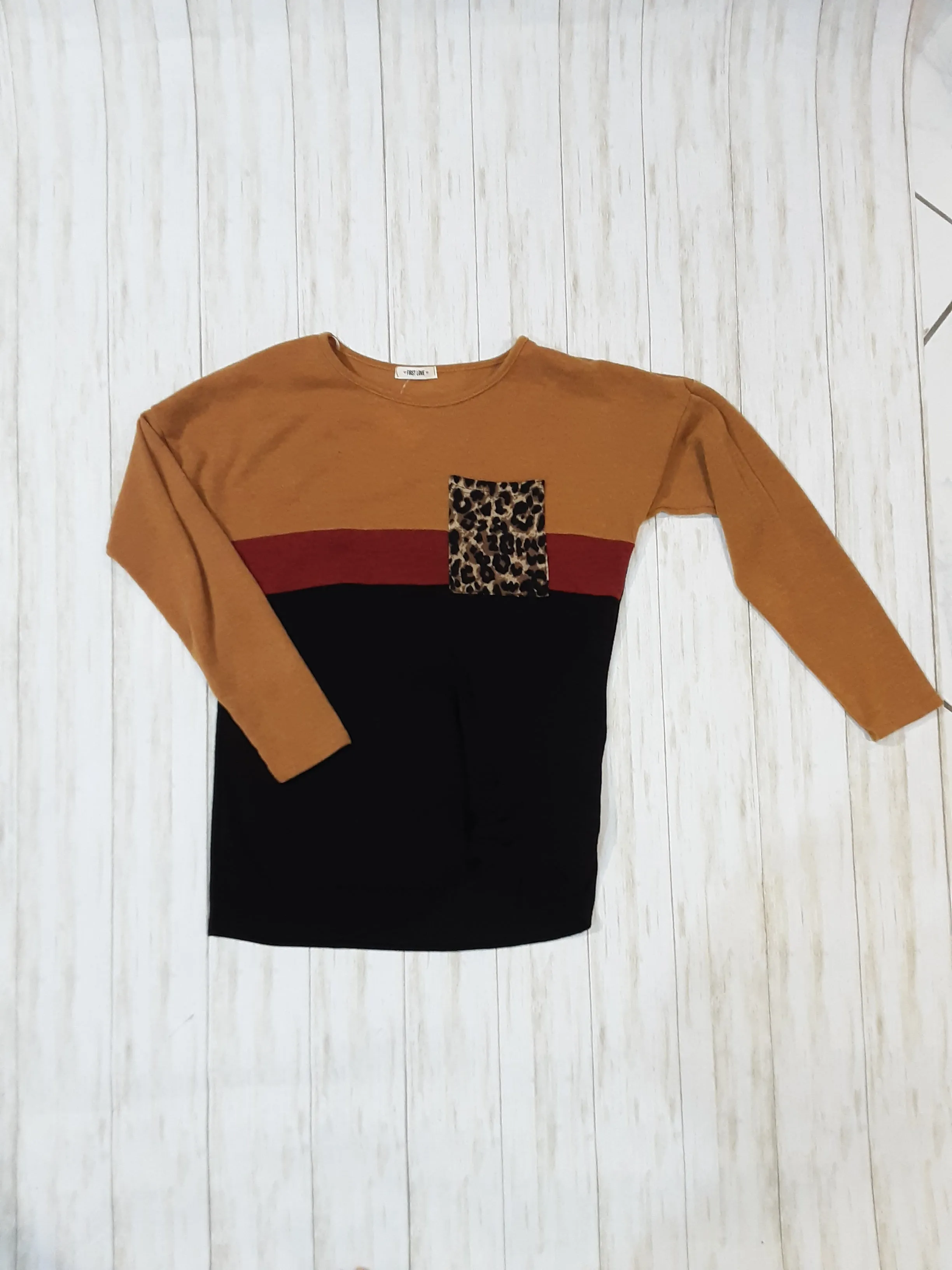 Long Sleeve Multi-Colored Top with Pocket