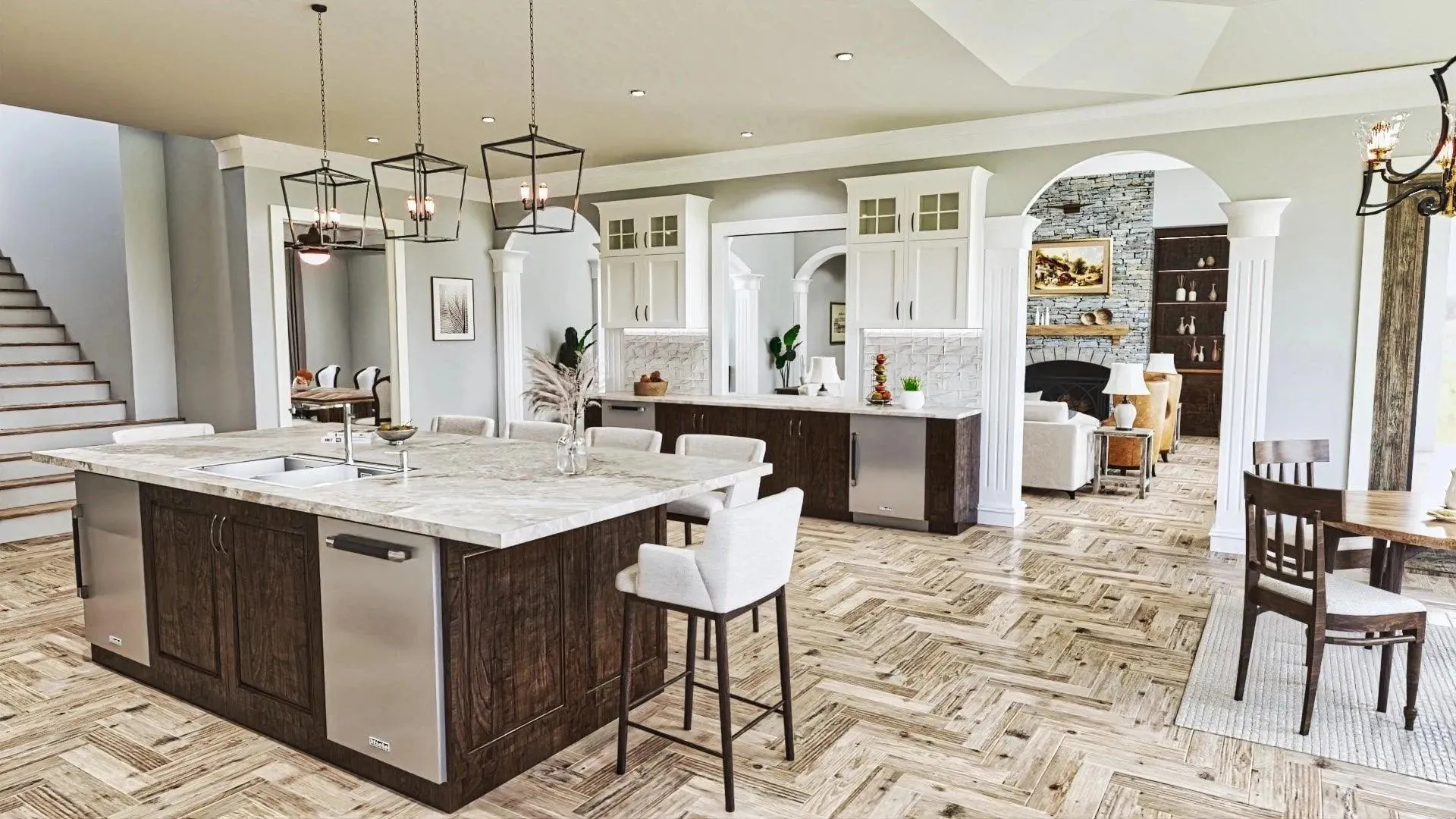 Luxurious 7-bedroom home with spacious living and elegant outdoor spaces.