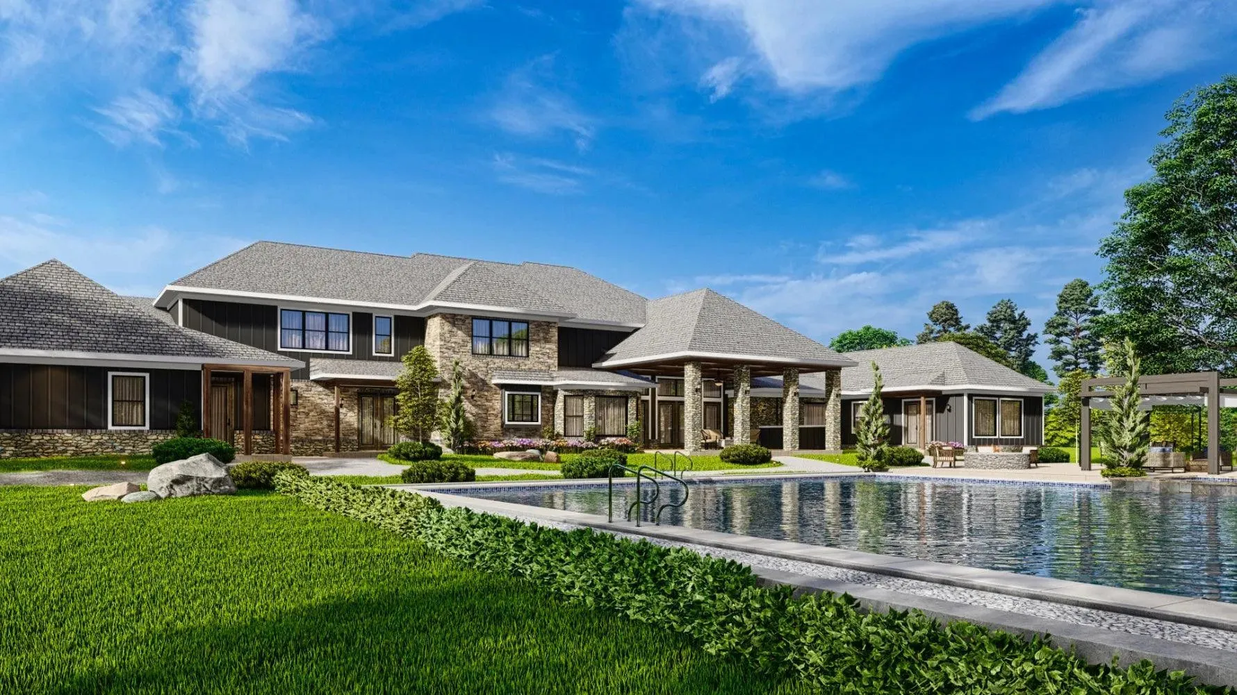 Luxurious 7-bedroom home with spacious living and elegant outdoor spaces.