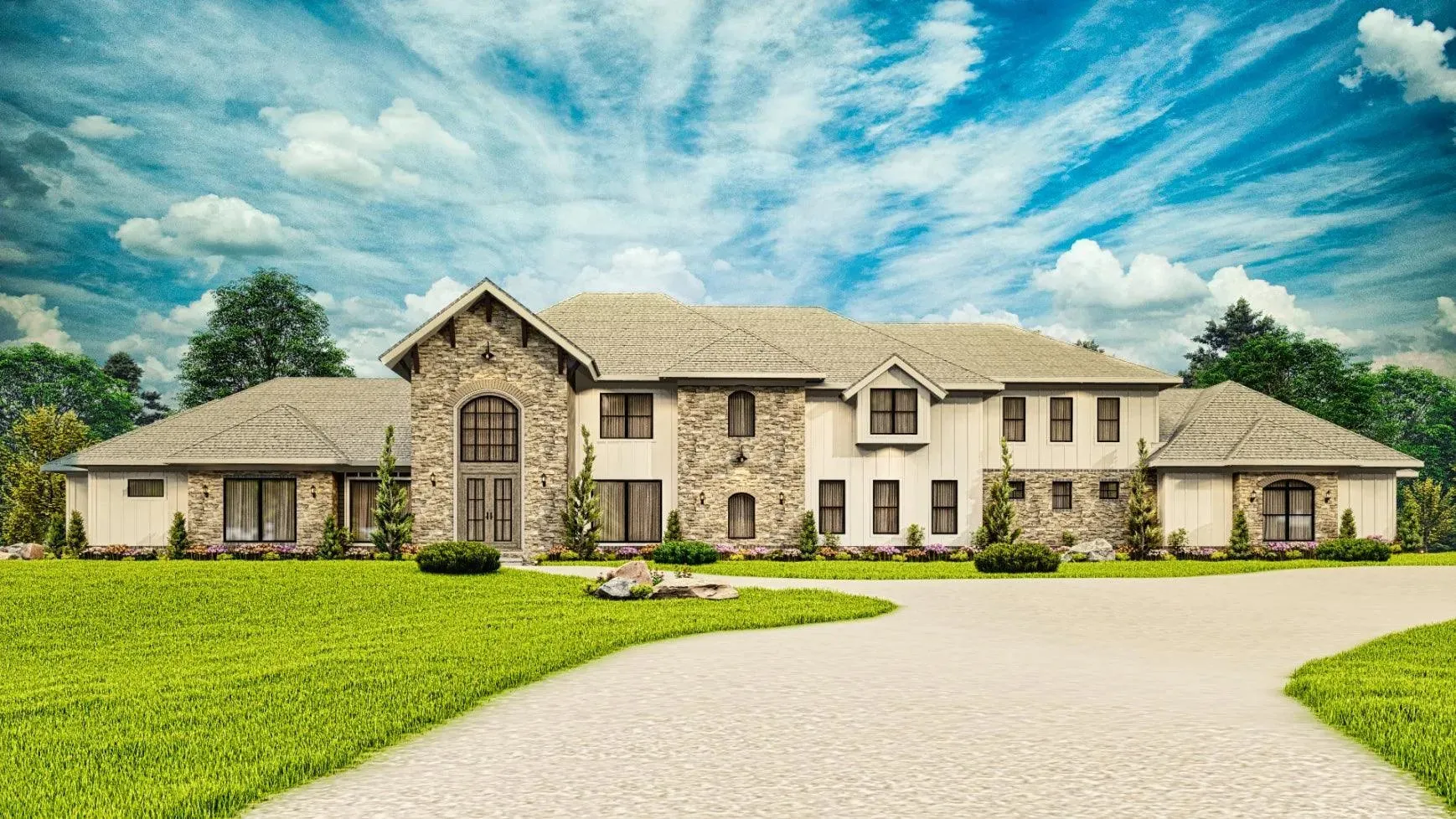 Luxurious 7-bedroom home with spacious living and elegant outdoor spaces.
