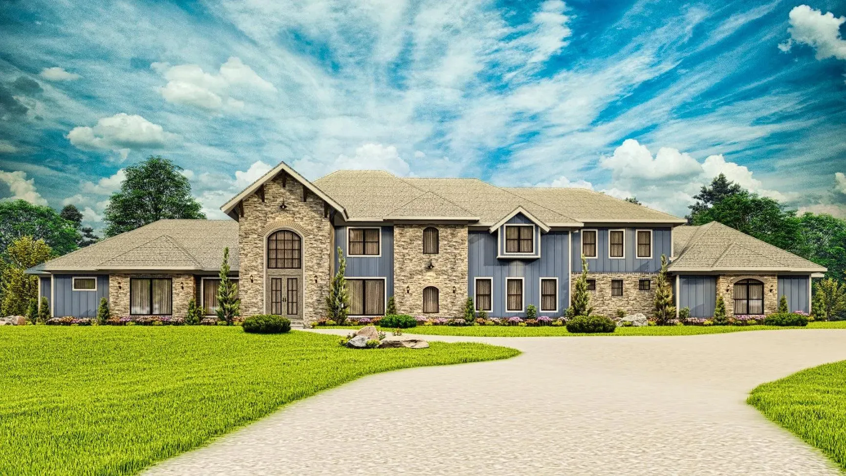 Luxurious 7-bedroom home with spacious living and elegant outdoor spaces.