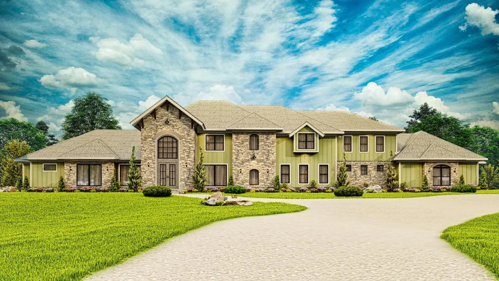 Luxurious 7-bedroom home with spacious living and elegant outdoor spaces.