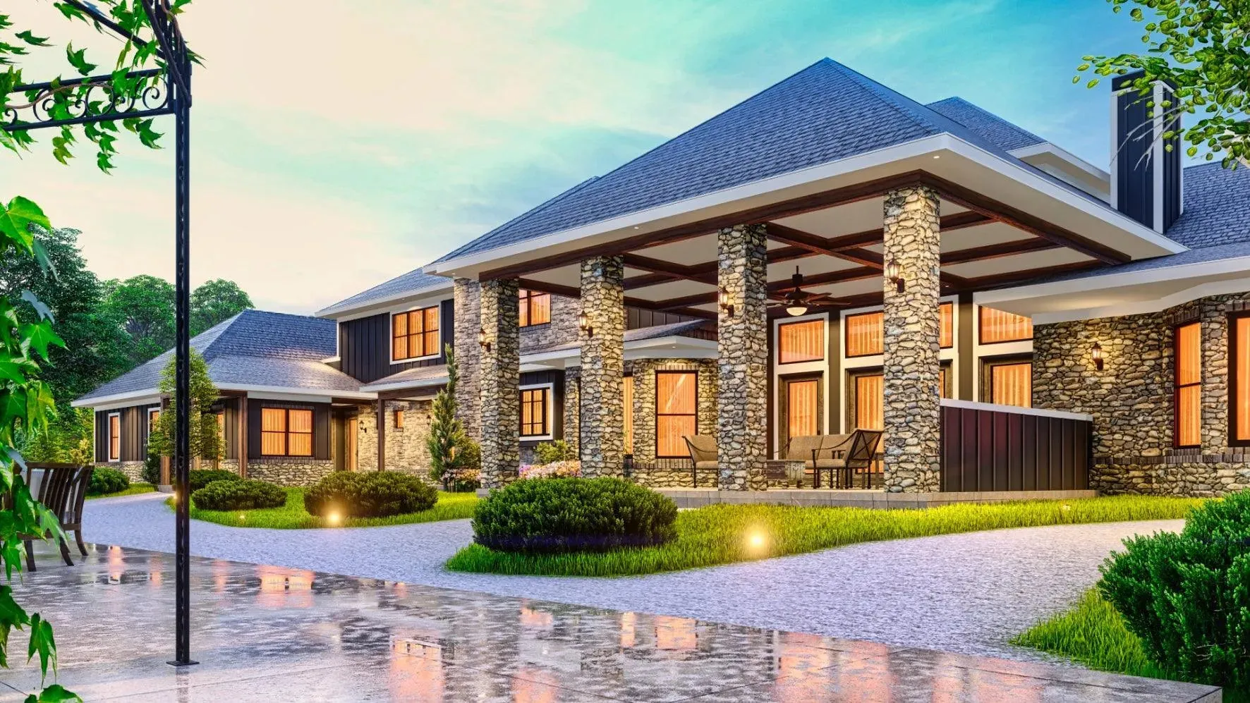 Luxurious 7-bedroom home with spacious living and elegant outdoor spaces.