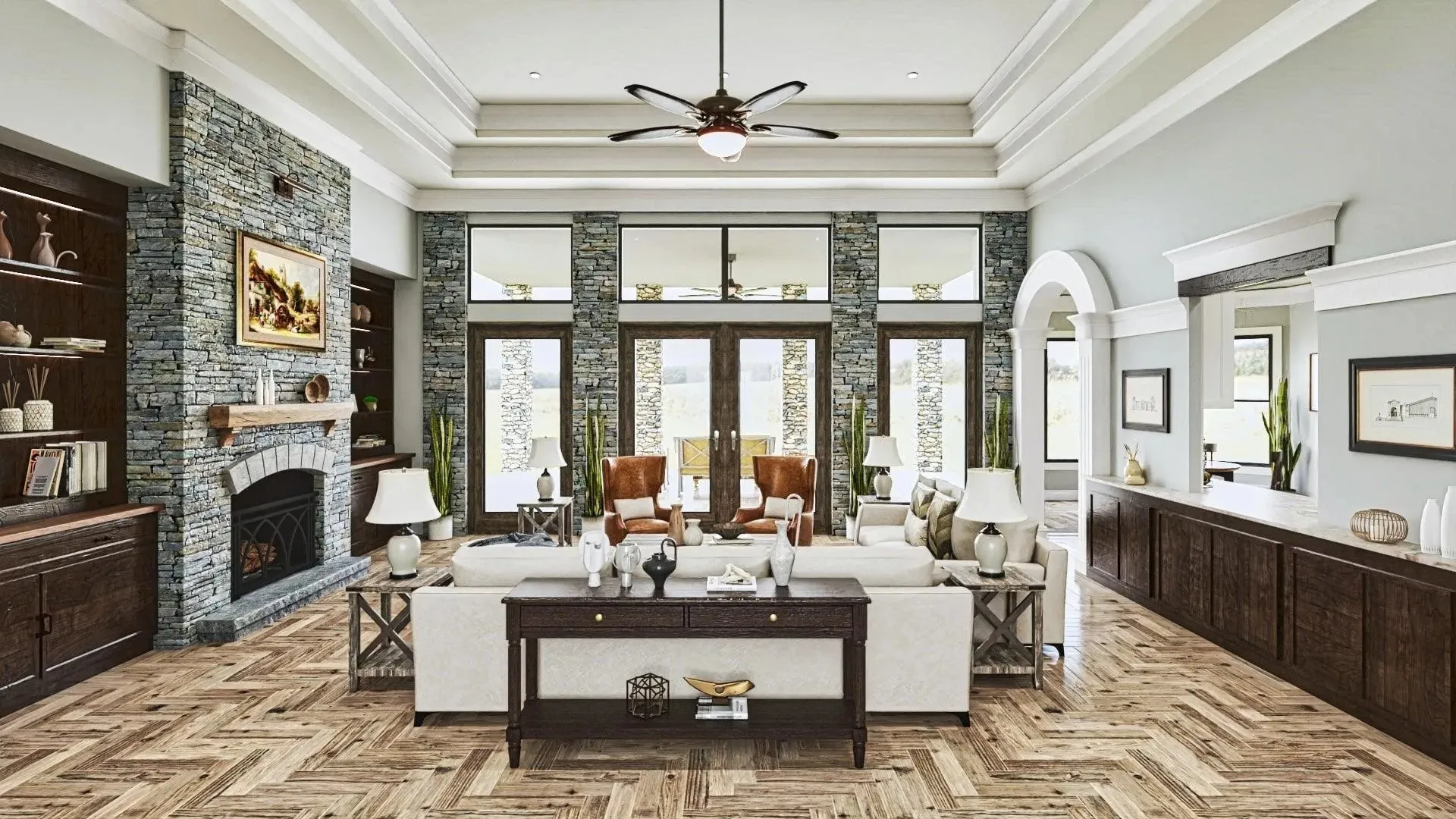 Luxurious 7-bedroom home with spacious living and elegant outdoor spaces.