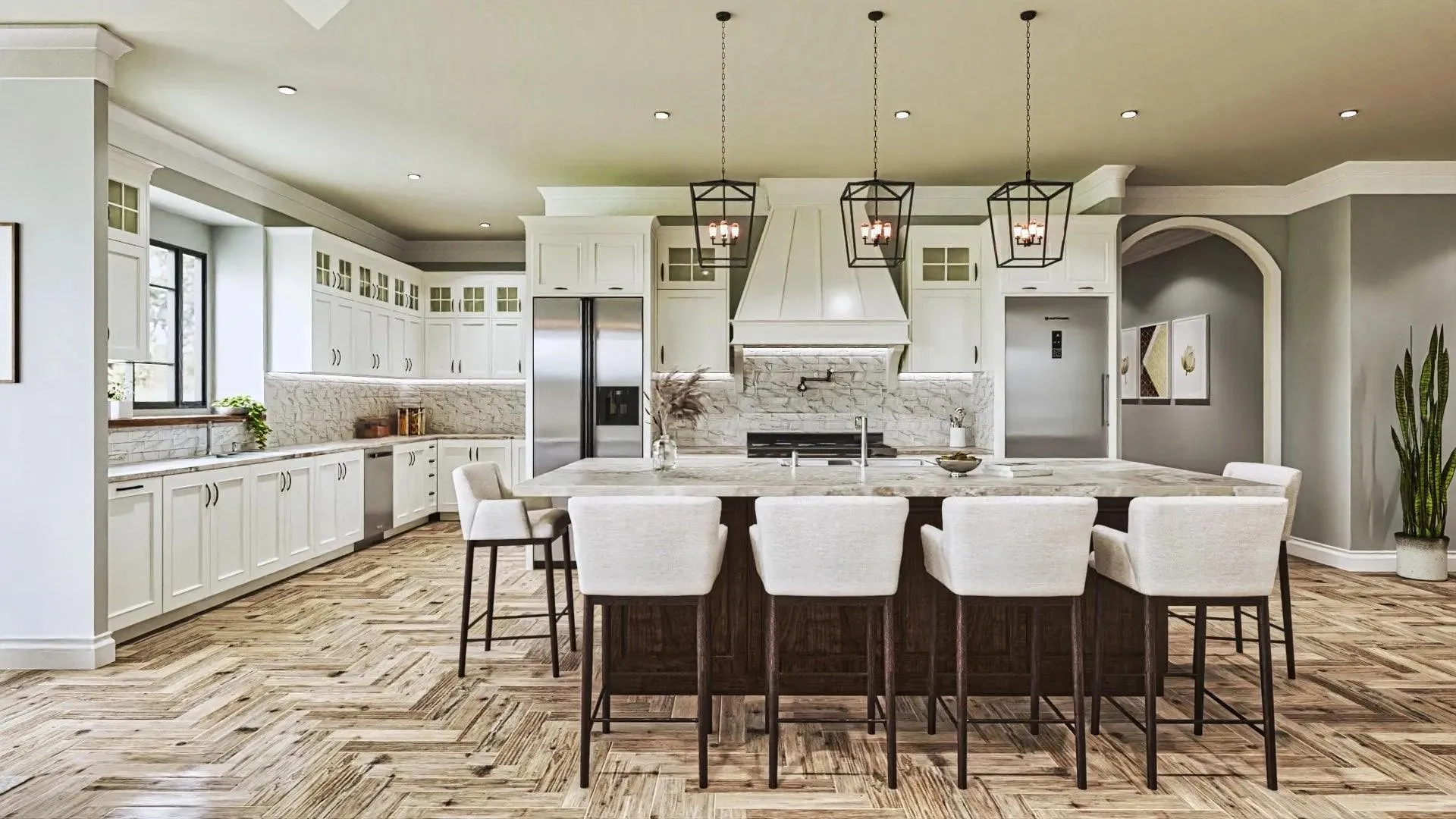 Luxurious 7-bedroom home with spacious living and elegant outdoor spaces.