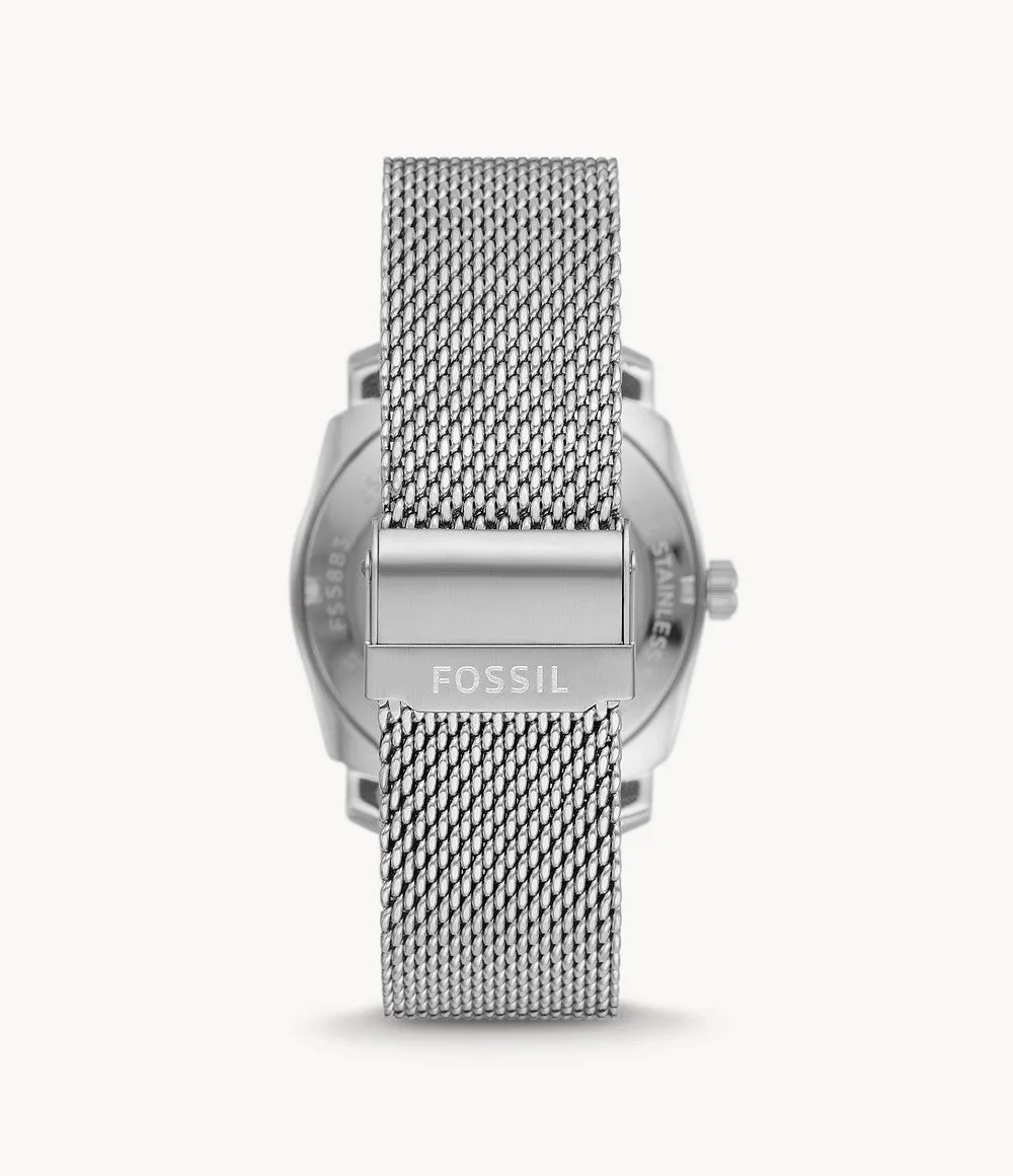 Machine Three-Hand Date Stainless Steel Mesh Watch