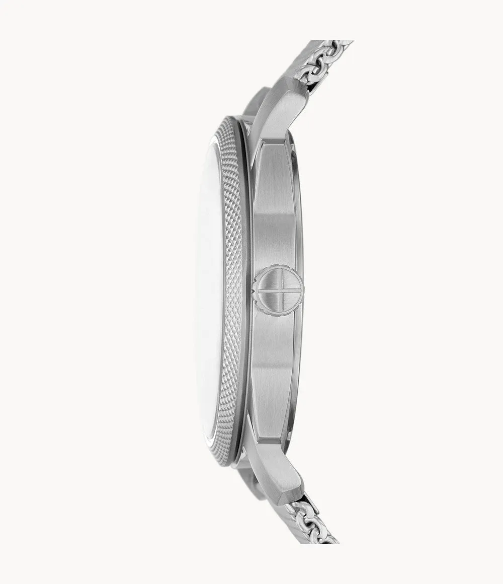 Machine Three-Hand Date Stainless Steel Mesh Watch