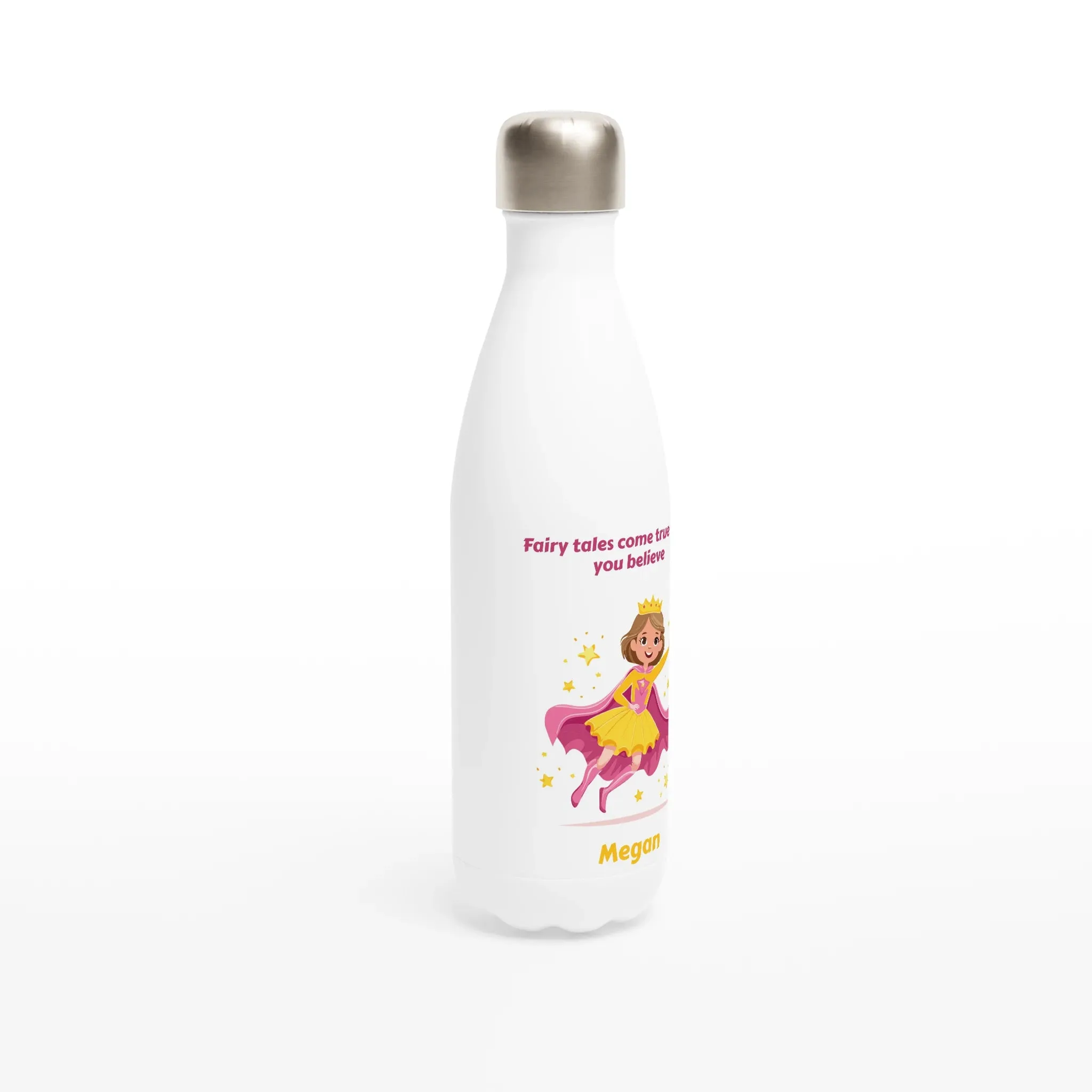 Magical Princess White 17oz Stainless Steel Water Bottle   Personalised Name