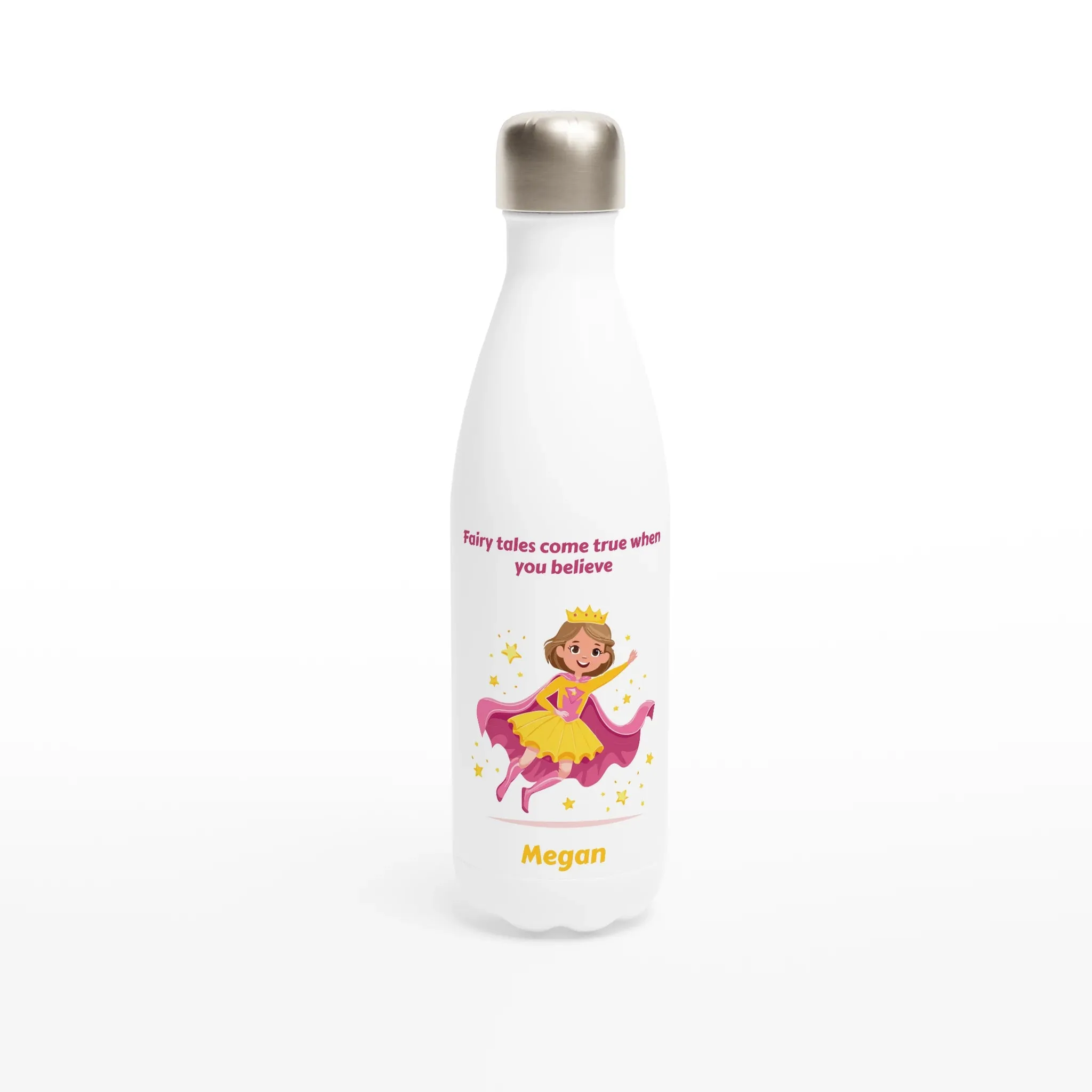 Magical Princess White 17oz Stainless Steel Water Bottle   Personalised Name