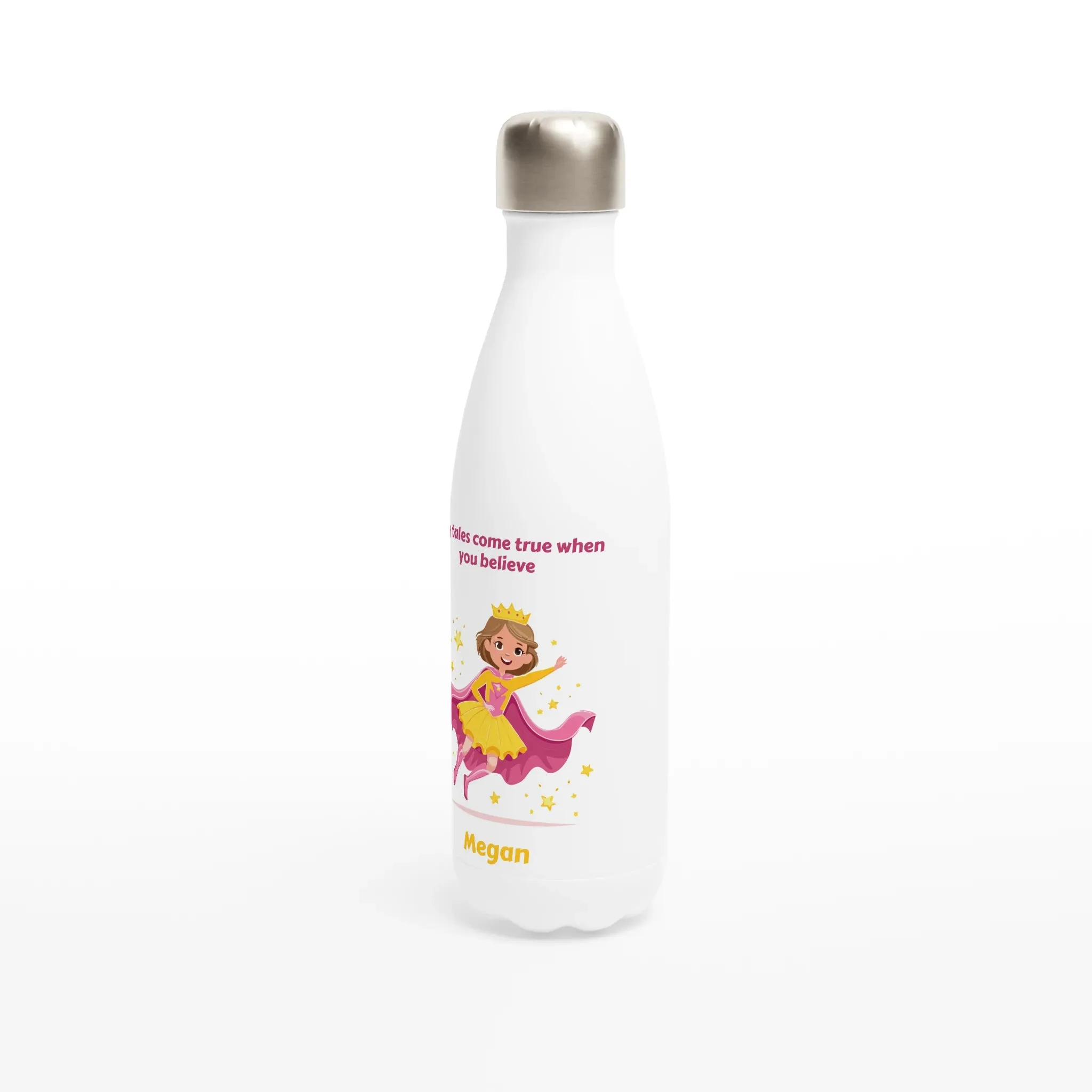 Magical Princess White 17oz Stainless Steel Water Bottle   Personalised Name