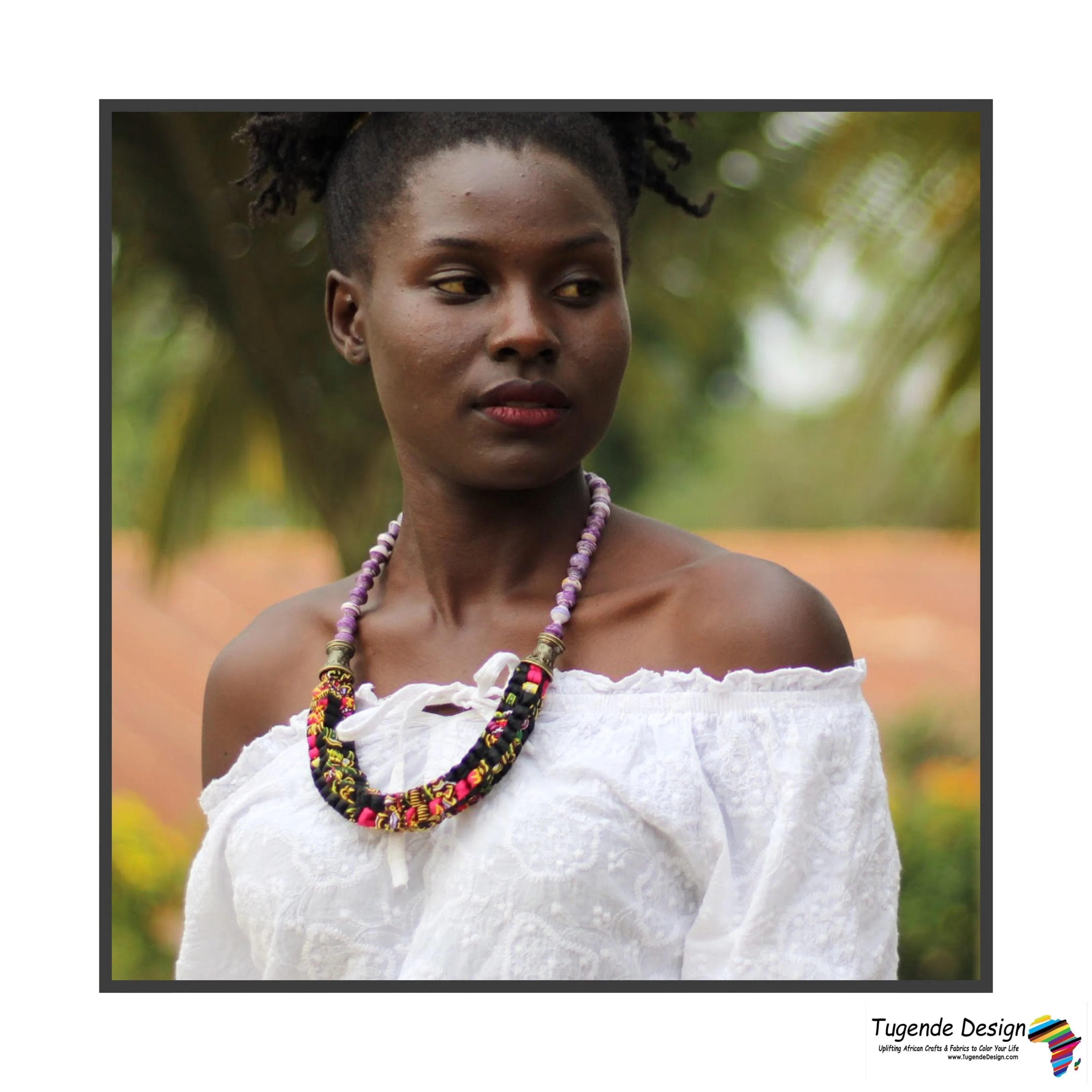 Mara Handmade Braided Necklace in Beads and Ankara Fabric (Available in 8 Colors)