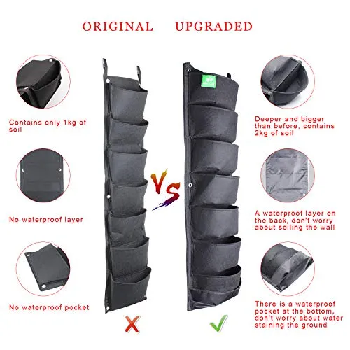 Meiwo New Upgraded Deeper and Bigger 7 Pocket Hanging Vertical Garden Wall Planter for Yard Garden Home Decoration